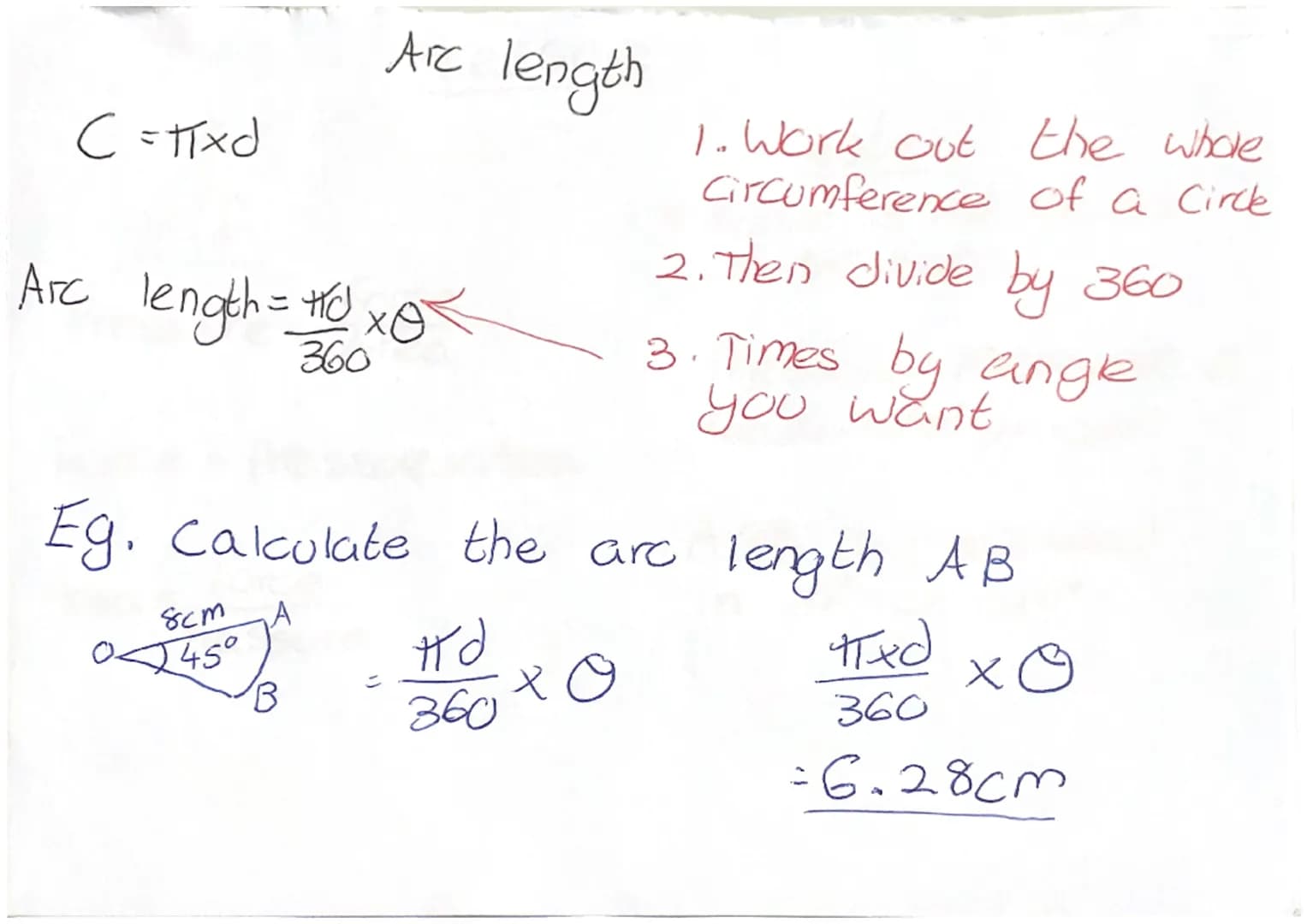 # Parts of a circle

Radius

Diameter

Circumference

chord

Arc

Tangent

Segment

Sector ```markdown
# Pressure

![F/P/A]

Pressure = Forc