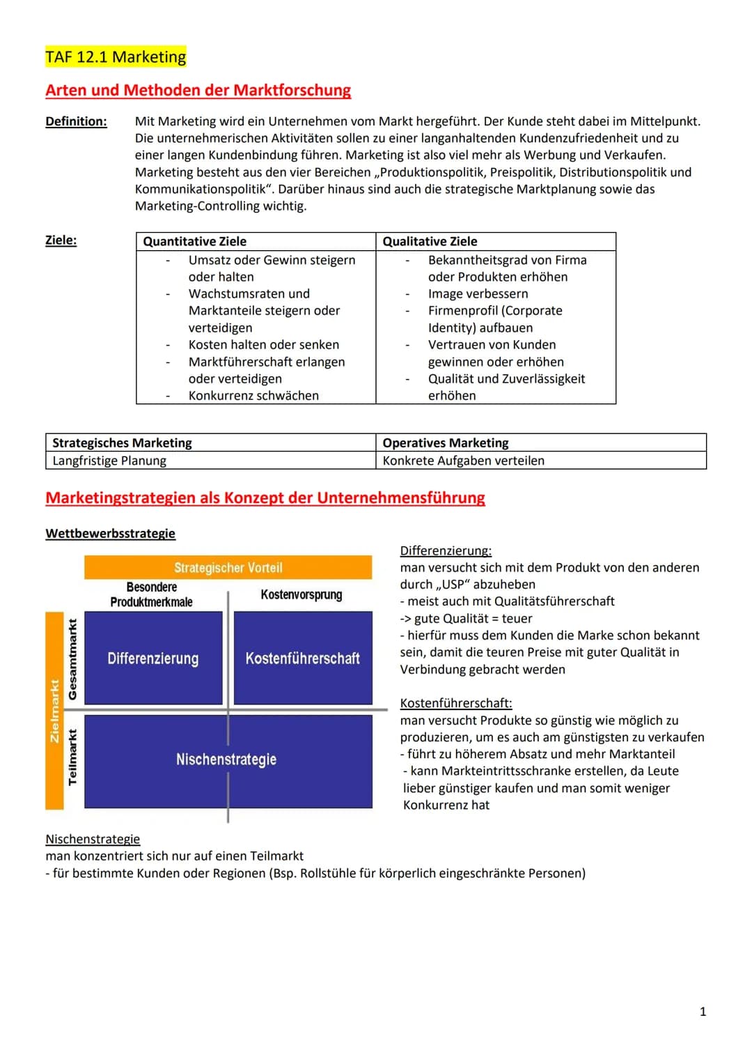 # TAF 12.1 Marketing

Arten und Methoden der Marktforschung

Definition:
Mit Marketing wird ein Unternehmen vom Markt hergeführt. Der Kunde 