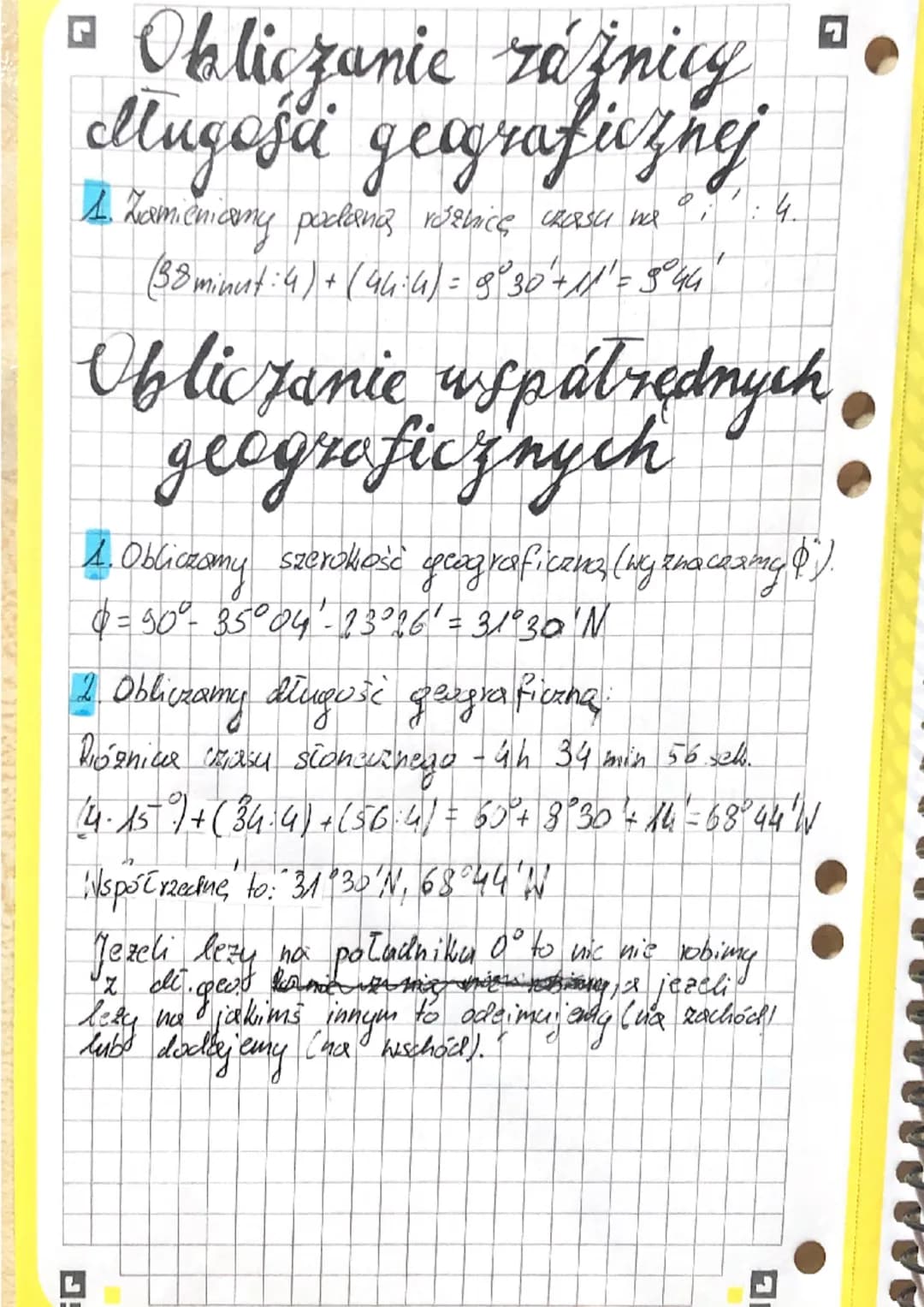 Geografia

Obliczanie zasu
stonecznego

1. Obliczam różnicę stopni (dalaje różne počkule,
adejmuje te same počkule).
Thrakow (50°N, 20°E), B