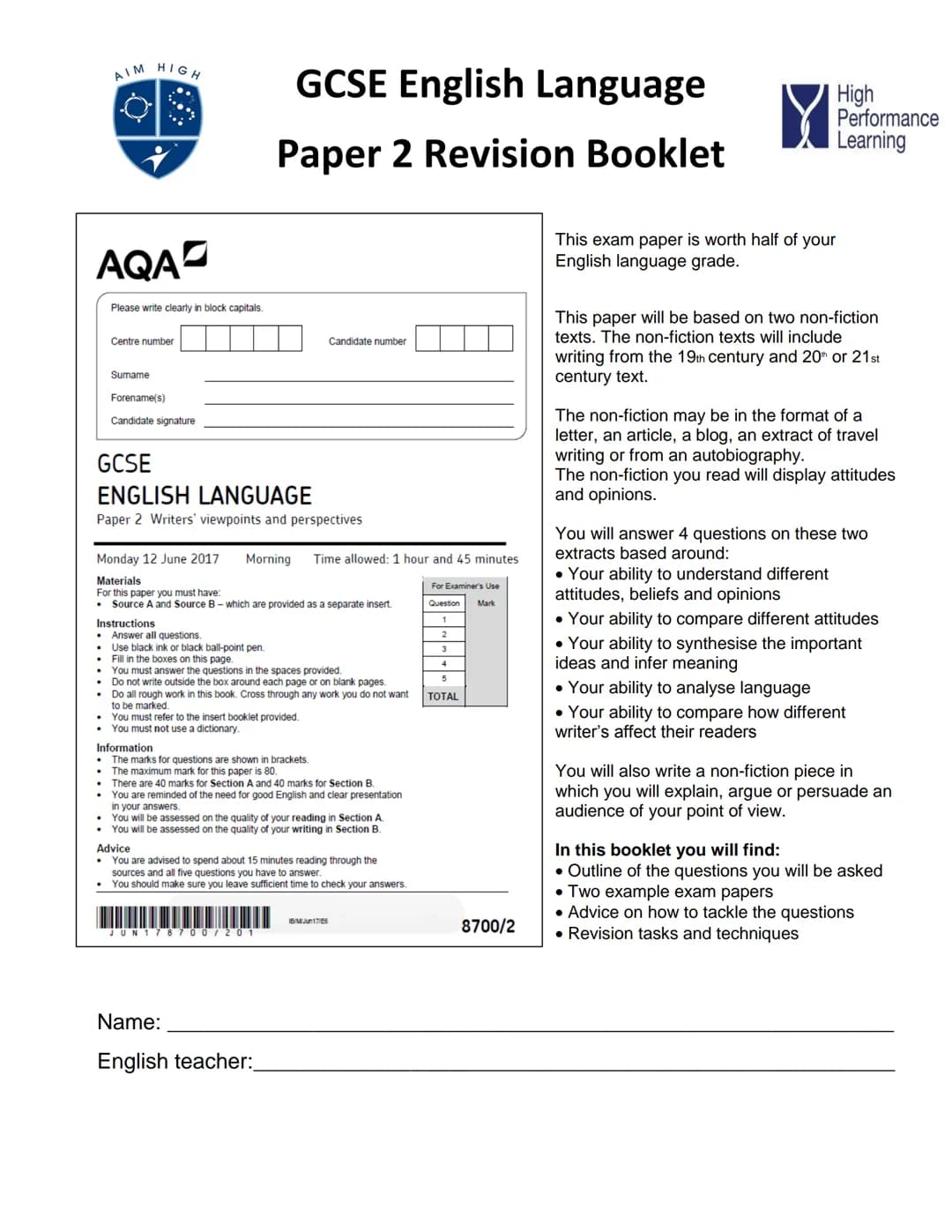 How to use this booklet

1. Read the sources and example questions on the theme of ghosts. Have a go at each of
the questions in timed condi