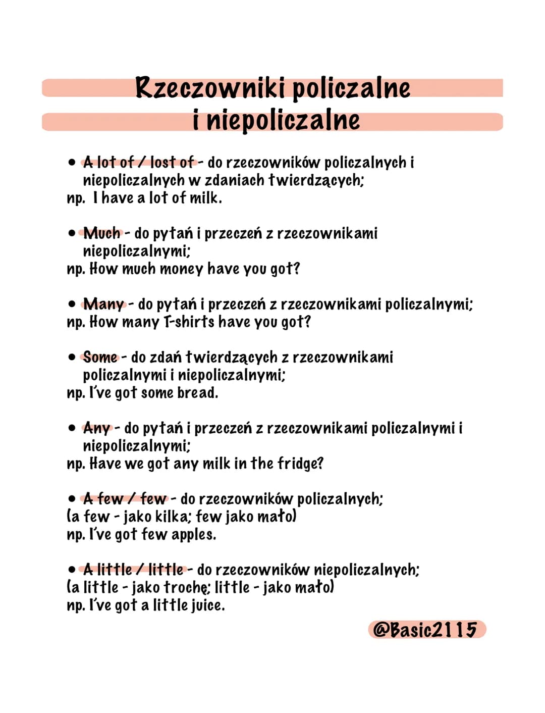 # Rzeczowniki policzalne
i niepoliczalne

- A lot of /lost of - do rzeczowników policzalnych i
niepoliczalnych w zdaniach twierdzących;
np. 