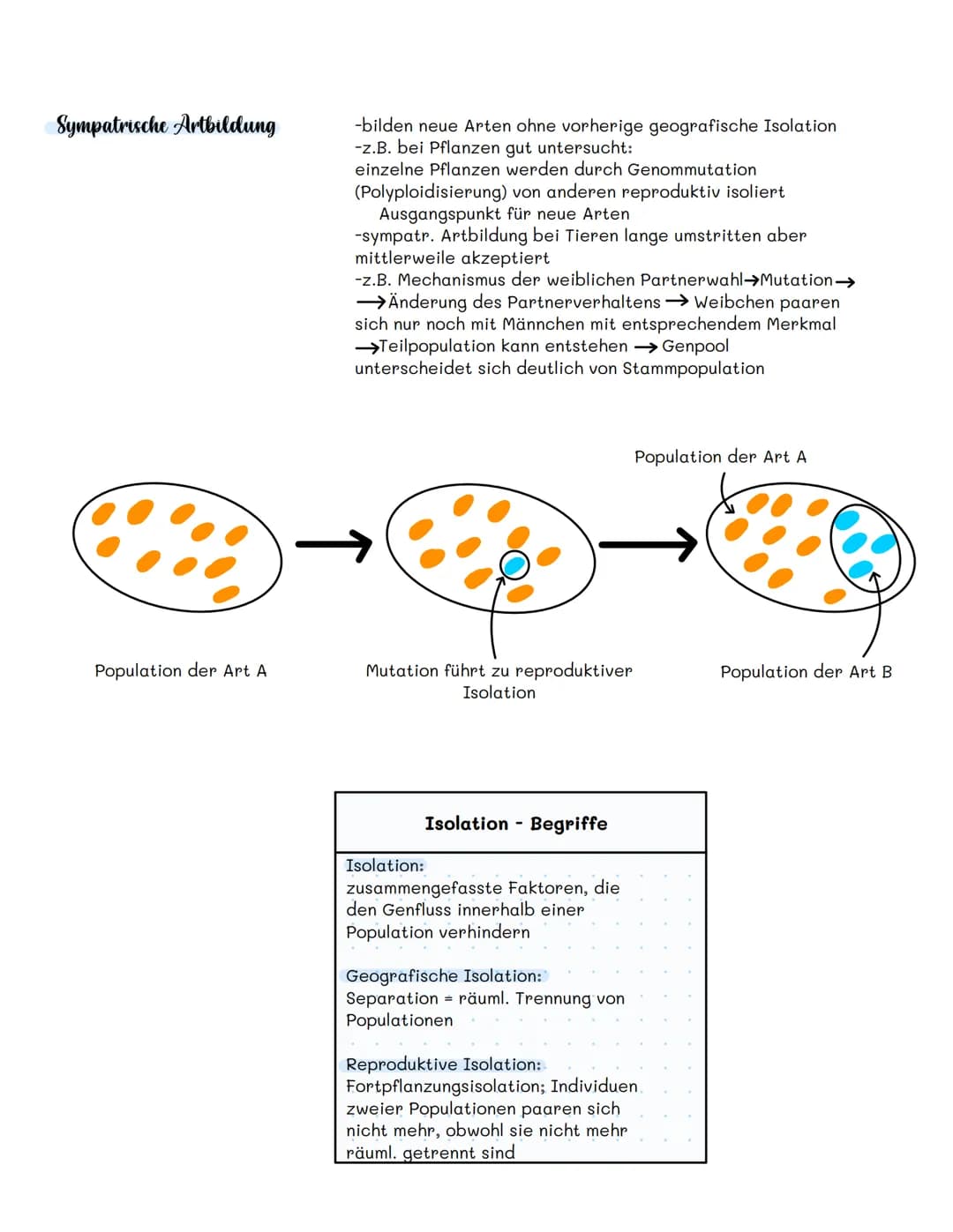 # Artbildung

Allopathische Artbildung

- Auftrennung des Genpools durch geografische Isolation;
in isolierten Arealen durch v.a. 3 Evolutio