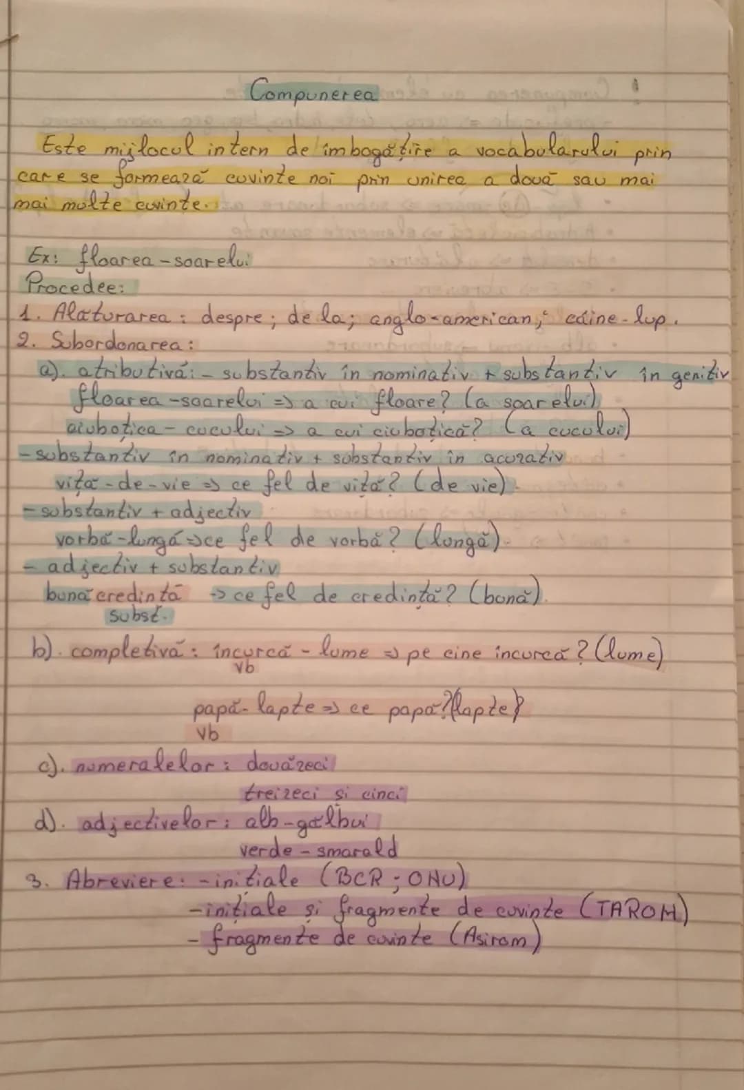 # Compunerea

Este mijlocul intern de îmbogățire a vocabularului prin
care se formează cuvinte noi prin unirea a două sau mai
mai multe cuvi