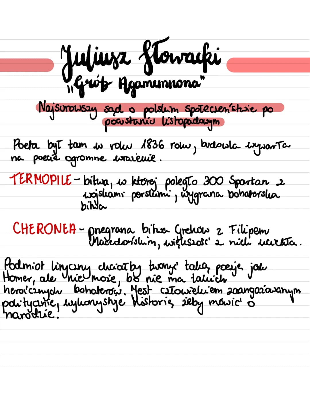Juliusz Słowacki
"Grob Agamemnona"
Najsurowszy sąd o politum społeczeństwie po
powstaniu listopadowym
Poeta był tam w rolw 1836 row, budowla