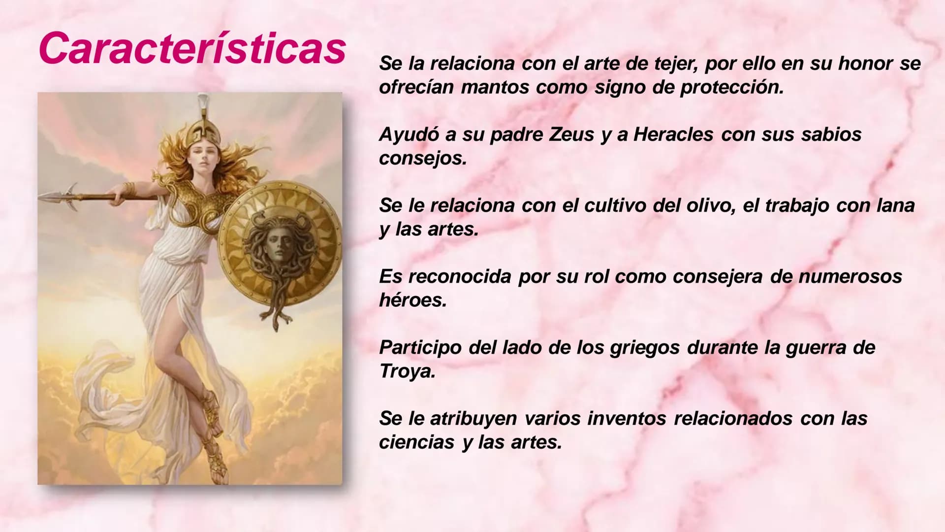 # ATENEA

DIOSA GRIEGA X

Αθήνα

Inteligencia divina o épica

Diosa de la guerra
y la estrategia en
combate.

De la sabiduría, la
habilidad,