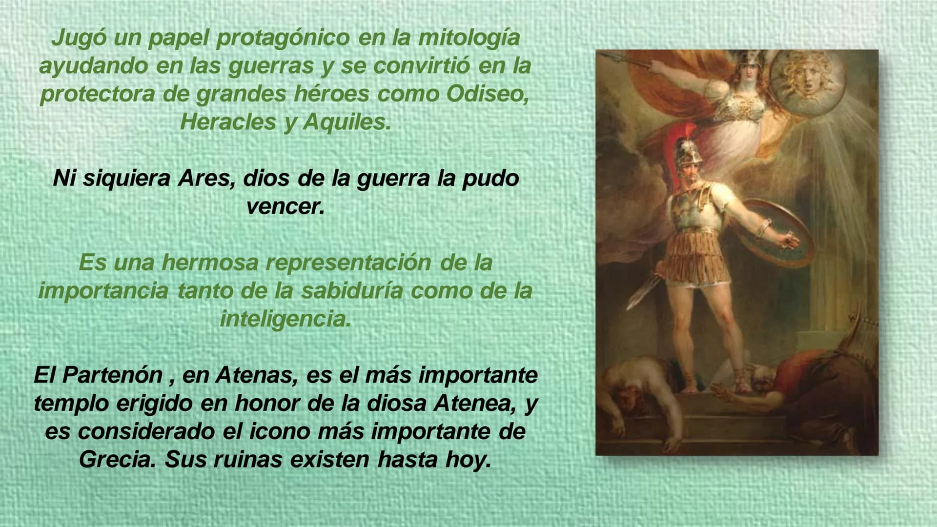# ATENEA

DIOSA GRIEGA X

Αθήνα

Inteligencia divina o épica

Diosa de la guerra
y la estrategia en
combate.

De la sabiduría, la
habilidad,