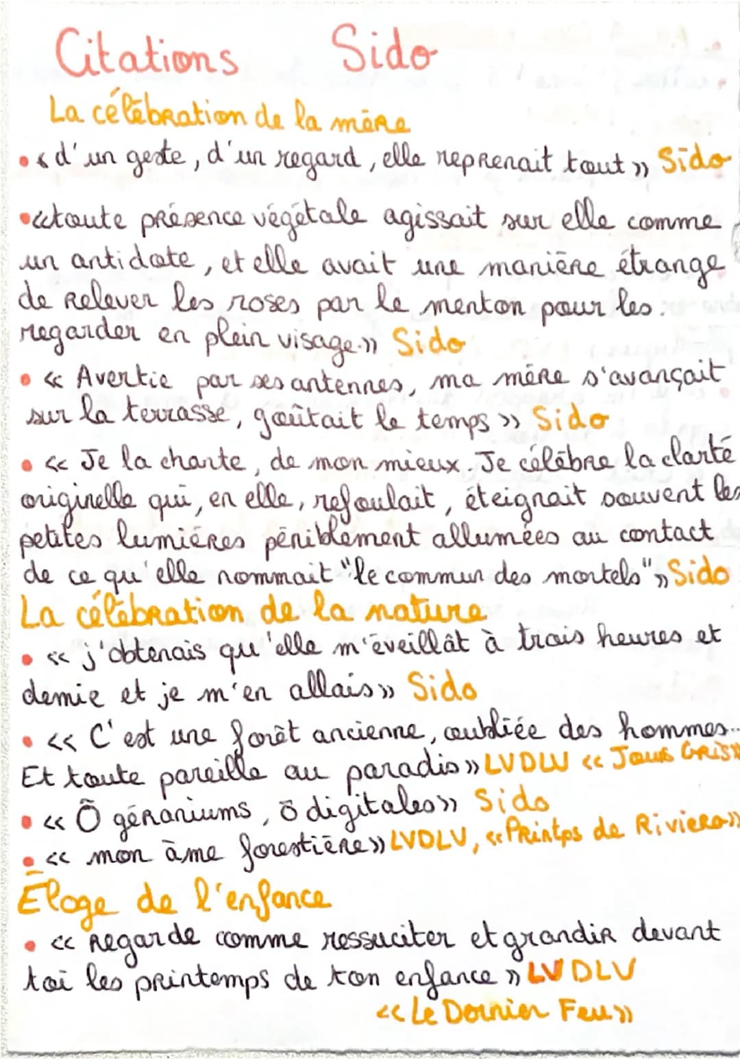 # Citations Sido

La célébration de la mère

• d'un geste, d'un regard, elle reprenait tout » Sido

•cetoute présence végétale agissait sur 