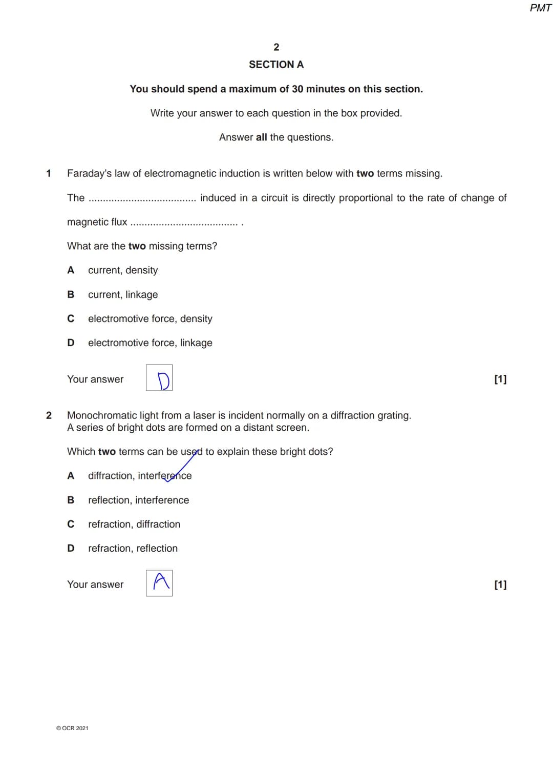 # OCR
Oxford Cambridge and RSA

# Thursday 14 October 2021 - Morning

# A Level Physics A

# H556/02 Exploring physics
Time allowed: 2 hours