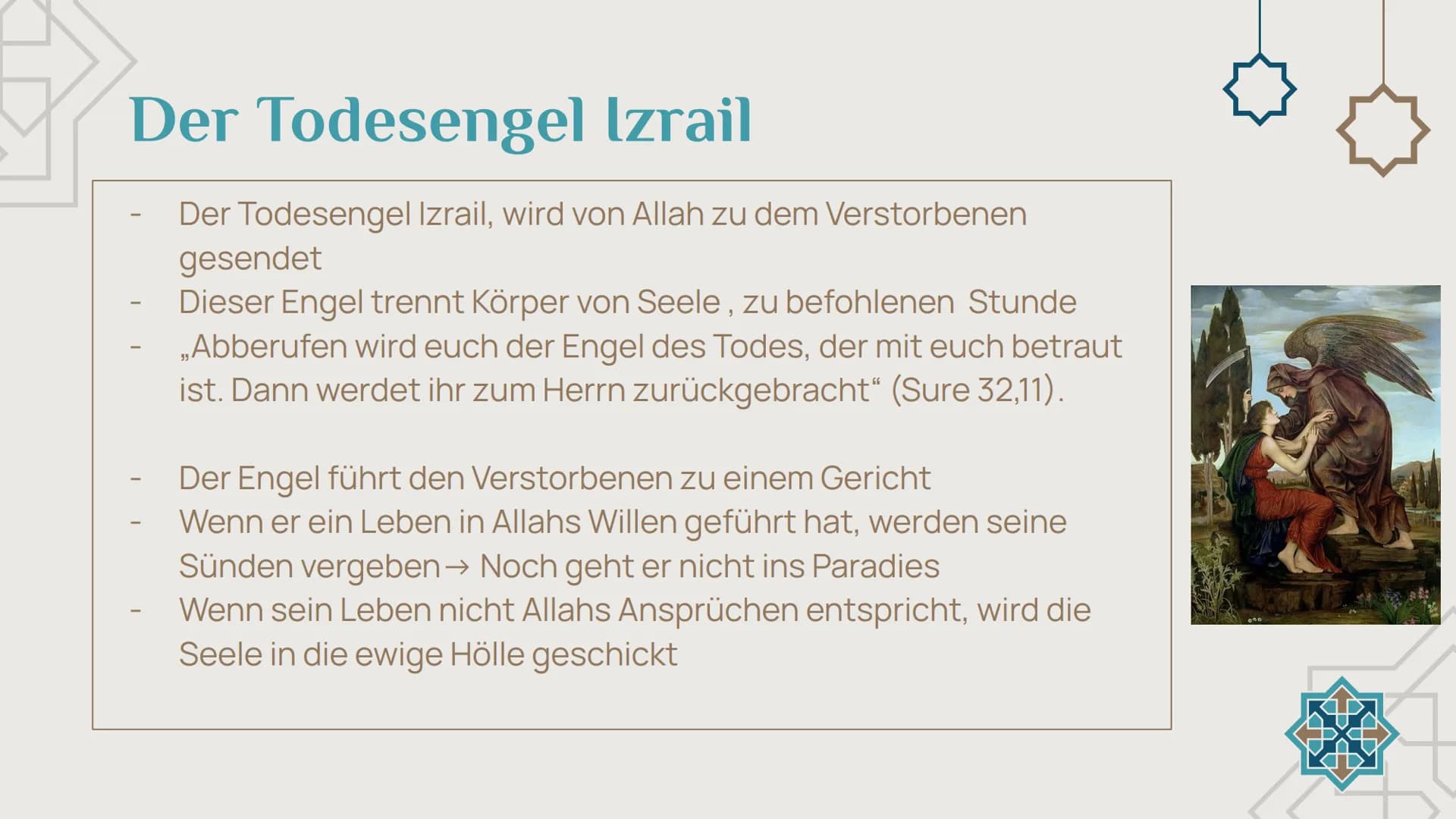 # Der
# Tod im
# Islam

von: Chanel, Matilda,
Finn und Adetayo Inhaltsverzeichnis

3-4 Das Leben
Sünden, Vergebung
und Sinn

8-9 Hölle
Ausse