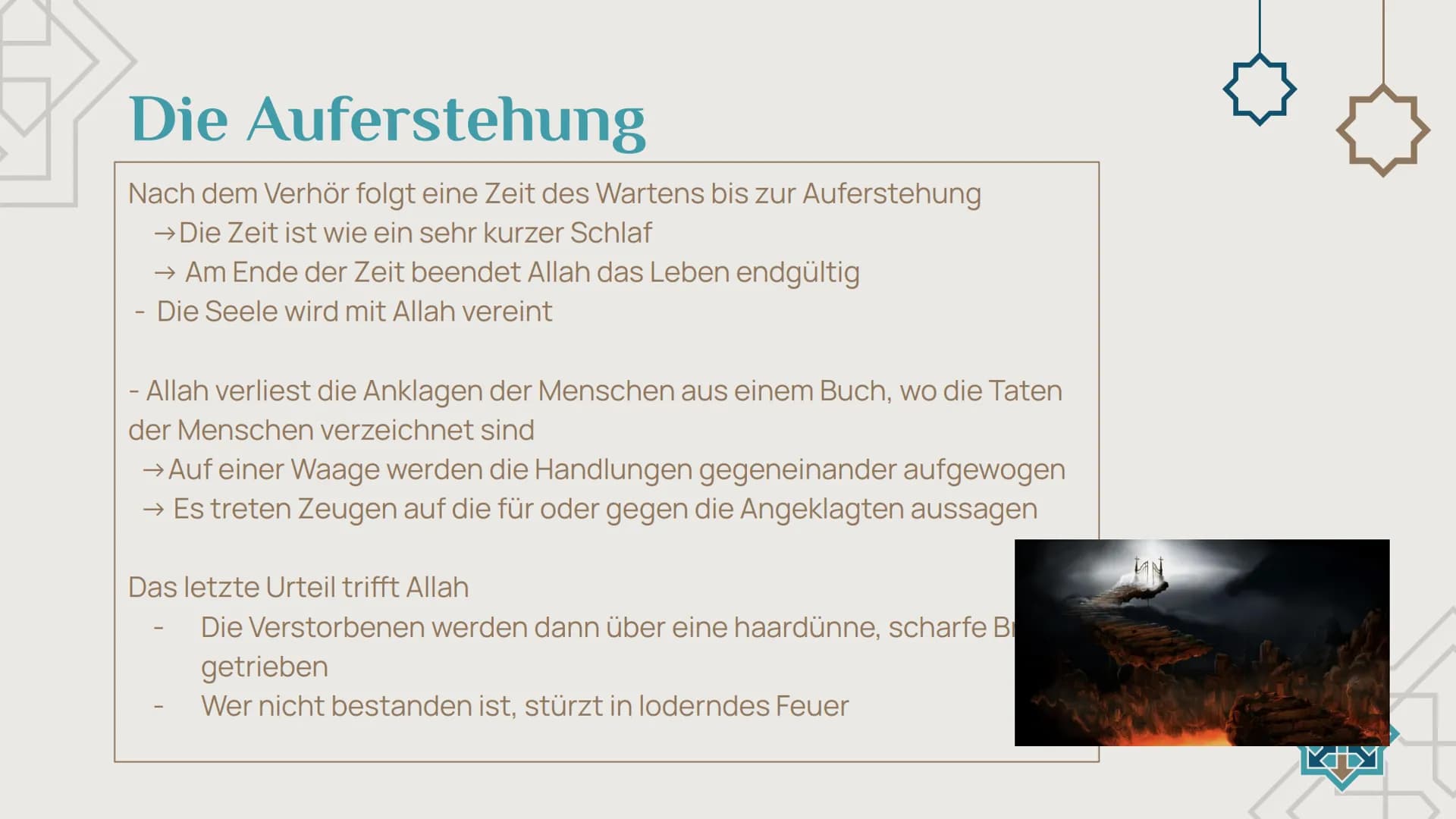 # Der
# Tod im
# Islam

von: Chanel, Matilda,
Finn und Adetayo Inhaltsverzeichnis

3-4 Das Leben
Sünden, Vergebung
und Sinn

8-9 Hölle
Ausse