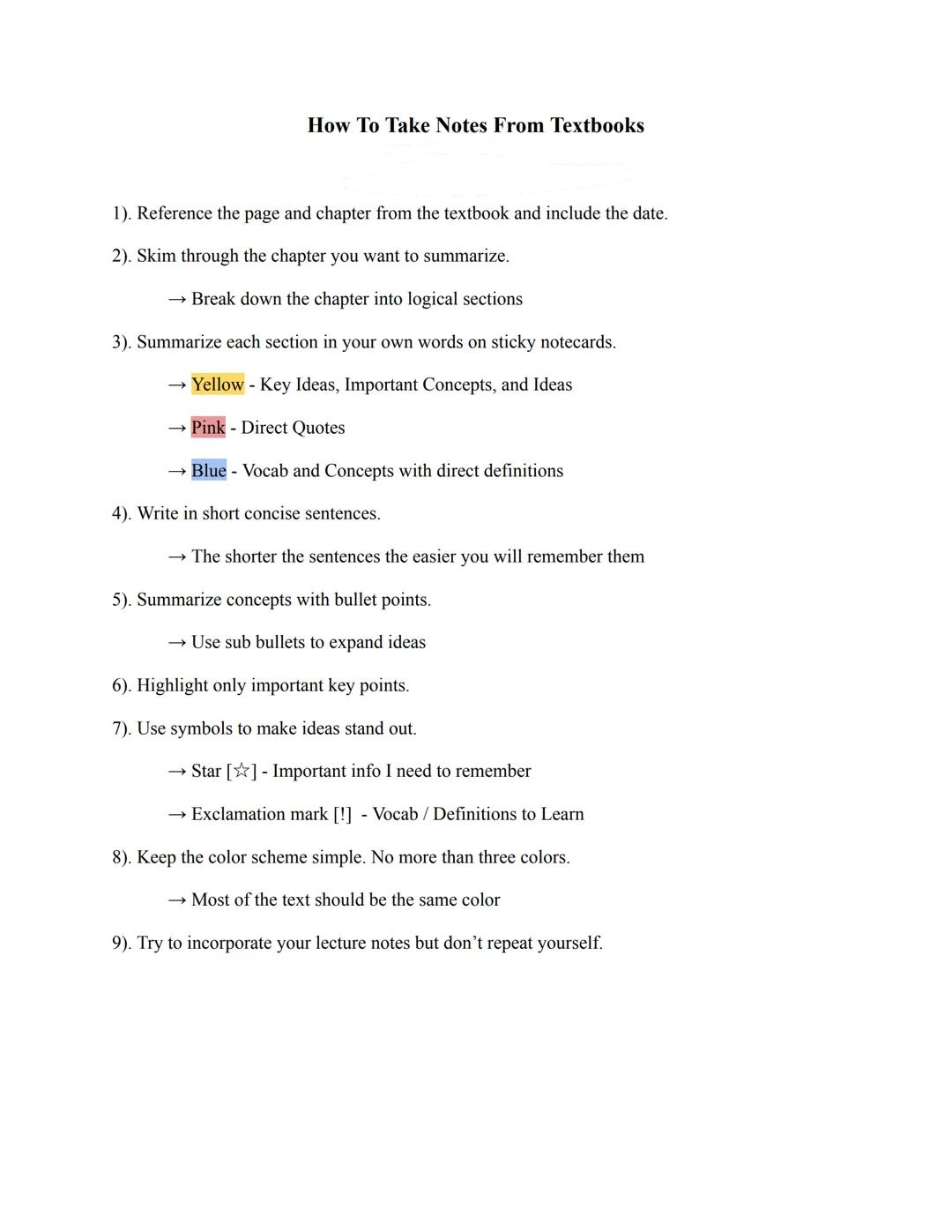 # How To Take Notes From Textbooks

1). Reference the page and chapter from the textbook and include the date.

2). Skim through the chapter