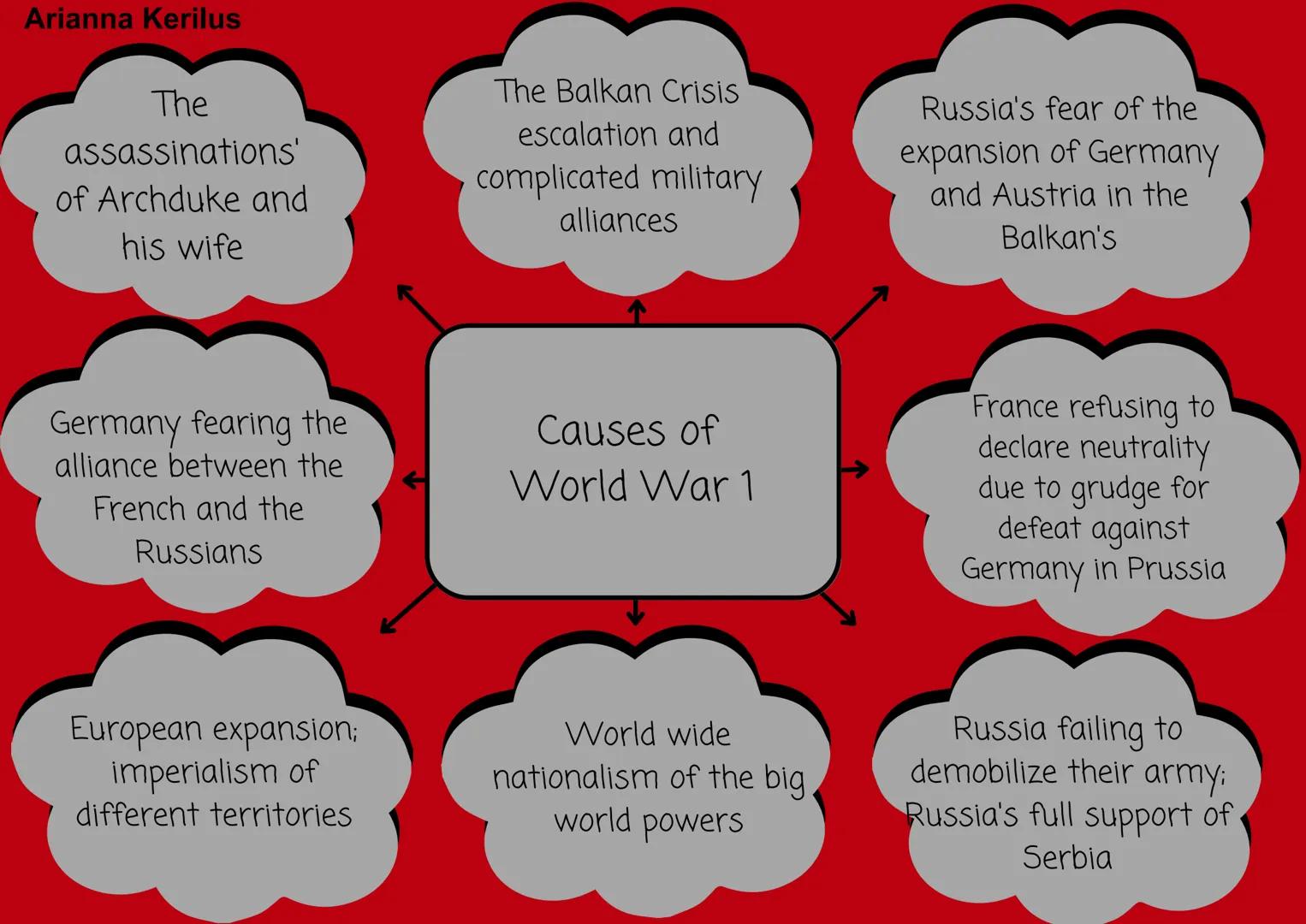 Arianna Kerilus

The
assassinations'
of Archduke and
his wife

The Balkan Crisis
escalation and
complicated military
alliances

Russia's fea