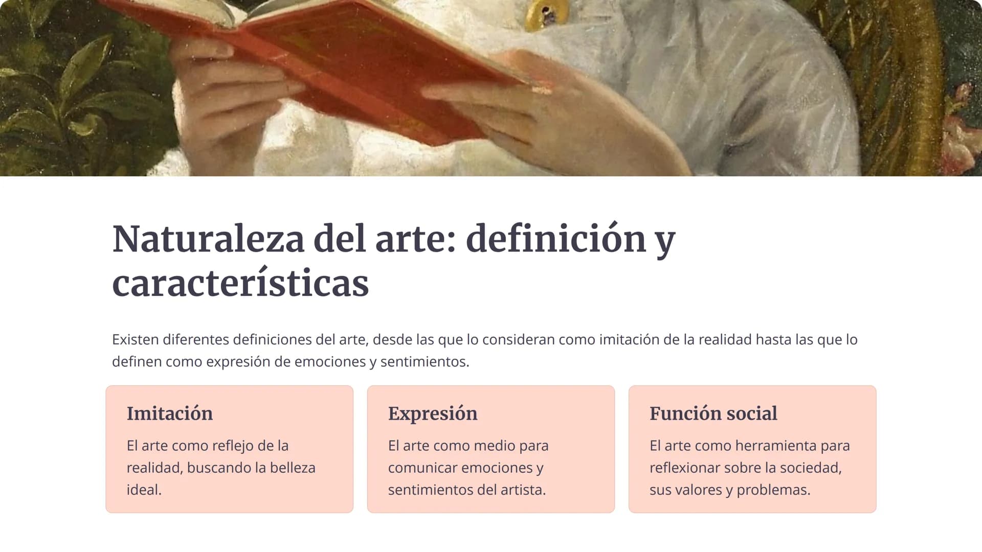 la filosofía del
arte

La filosofía del arte indaga en la naturaleza del arte, su función
en la sociedad y la experiencia estética que produ