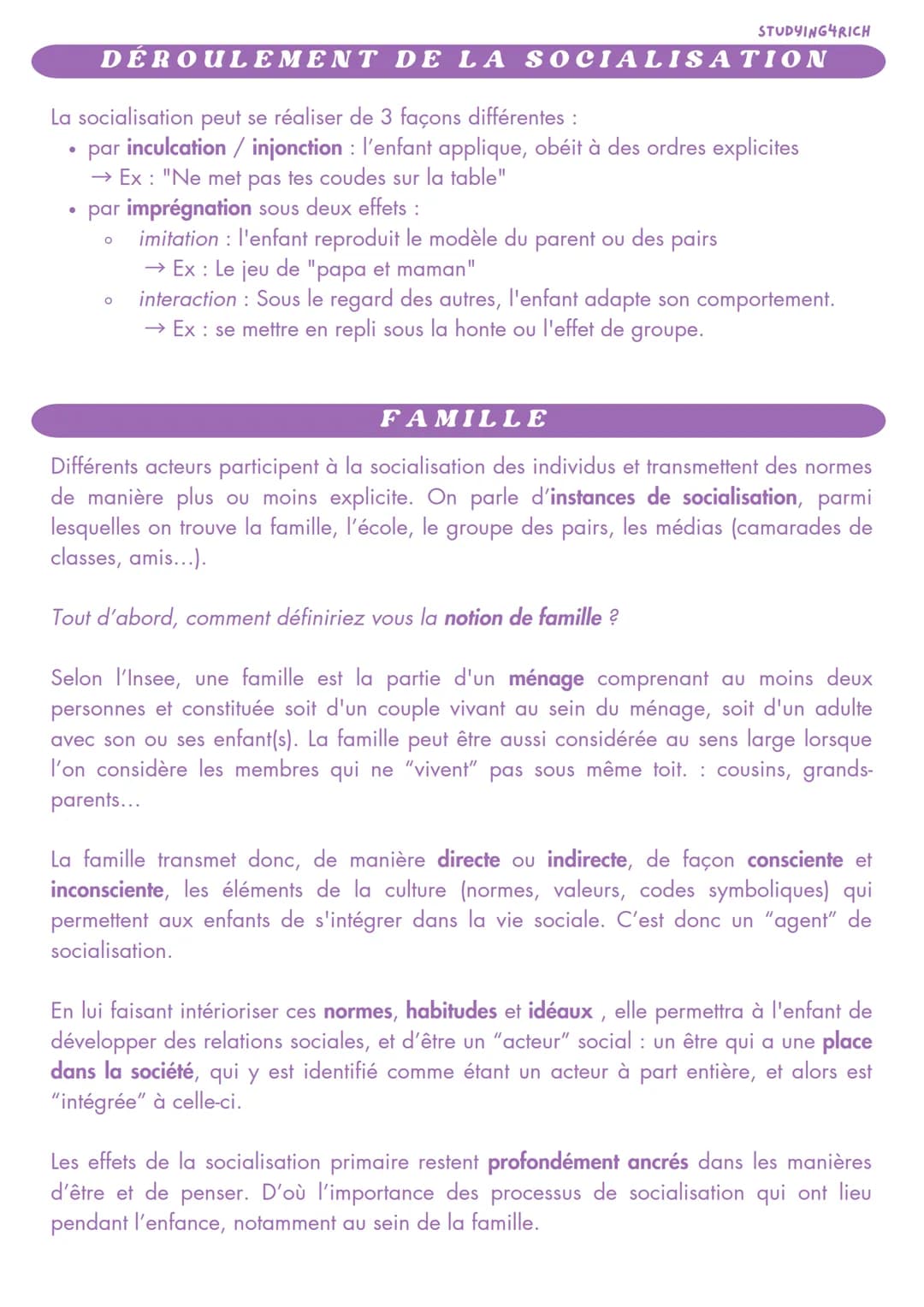 # LA SOCIALISATION
SES

INTRODUCTION
STUDYING4RICH

La socialisation est un processus d'apprentissage qui permet à l'individu d'intérioriser