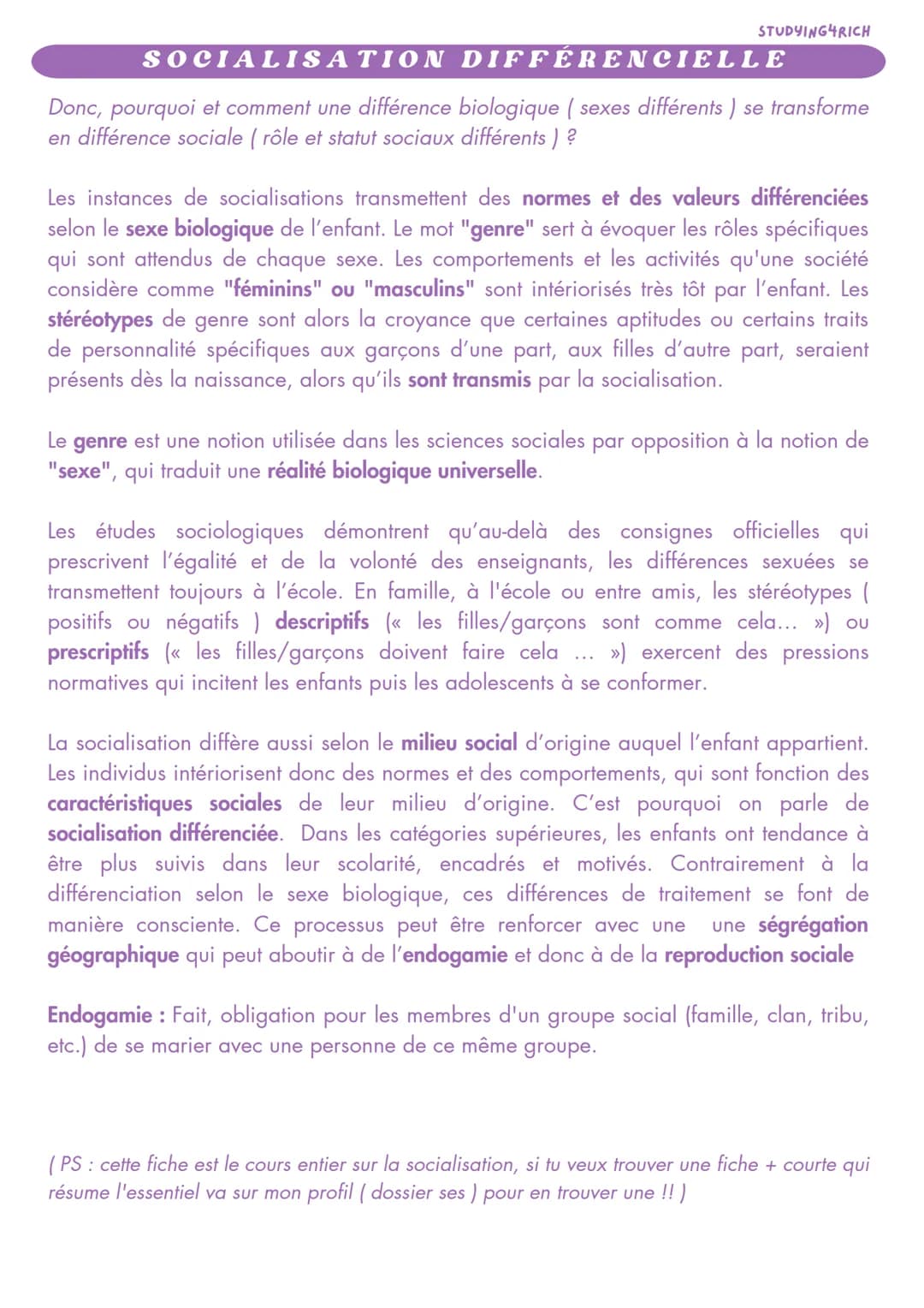 # LA SOCIALISATION
SES

INTRODUCTION
STUDYING4RICH

La socialisation est un processus d'apprentissage qui permet à l'individu d'intérioriser
