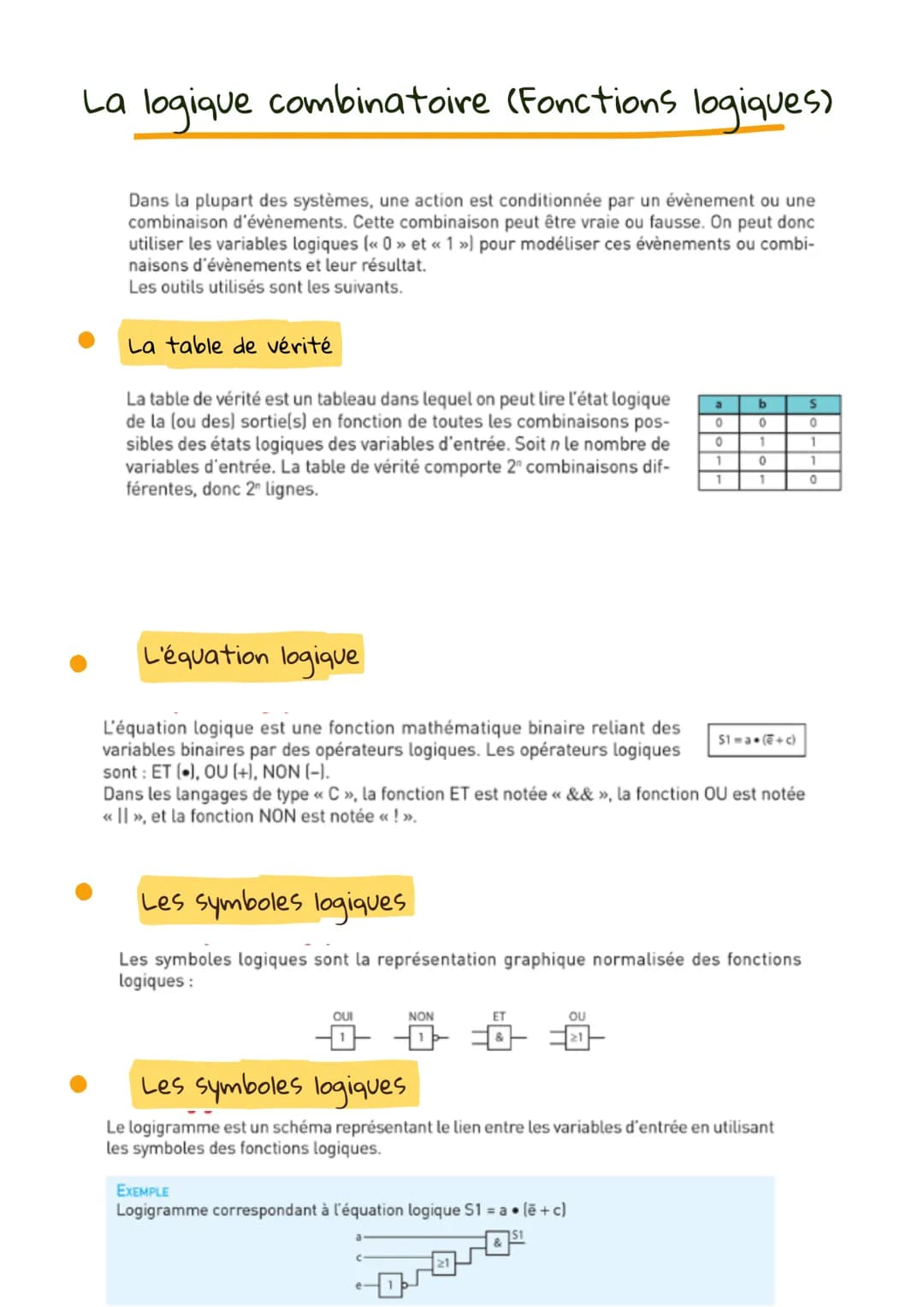 # La logique combinatoire (Fonctions logiques)

Dans la plupart des systèmes, une action est conditionnée par un évènement ou une
combinaiso