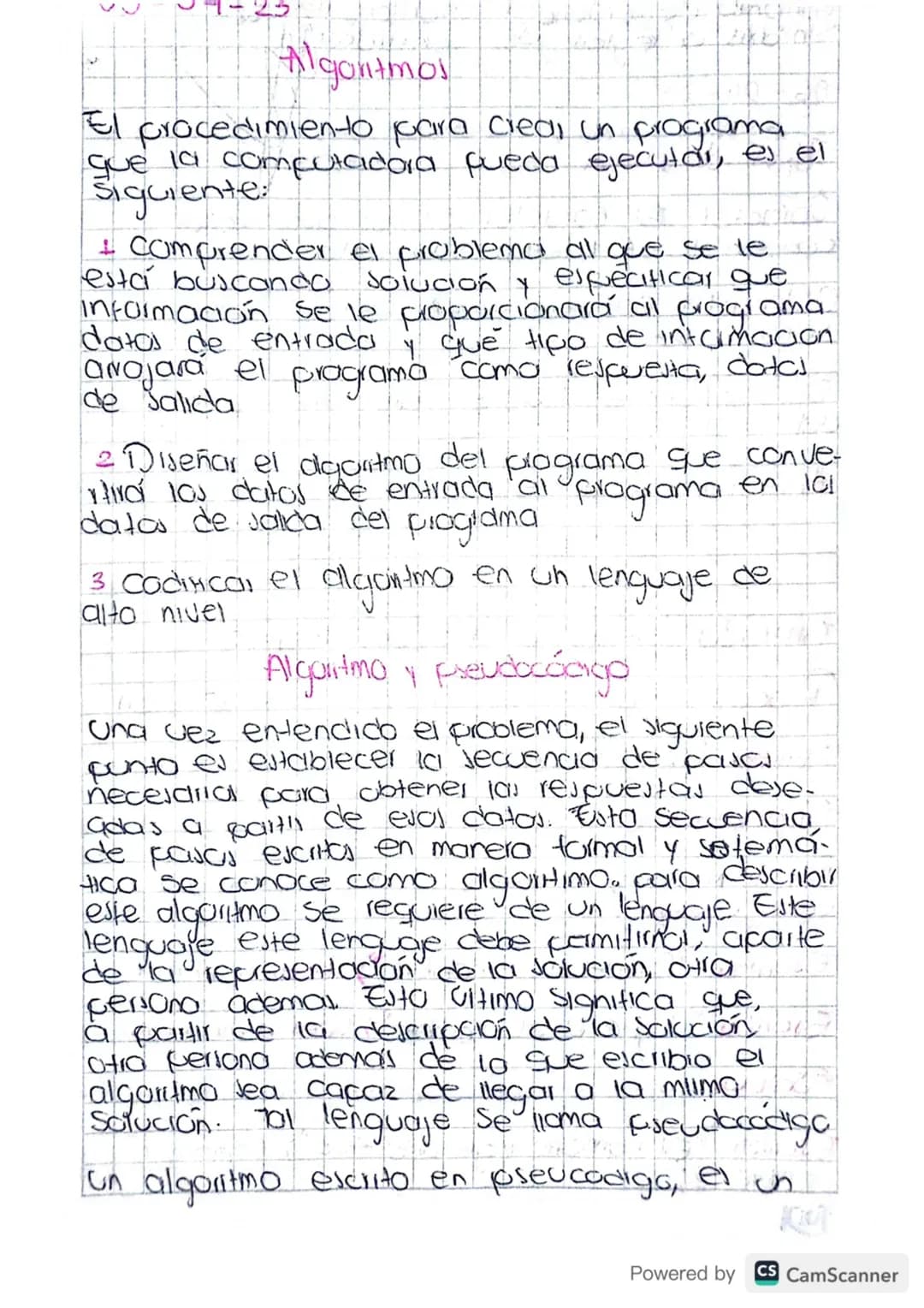 Algontmos

El procedimiento para crear un programa
que computadora queda ejecutar, el
Siguiente:

+ comprender el problema al que se le
está