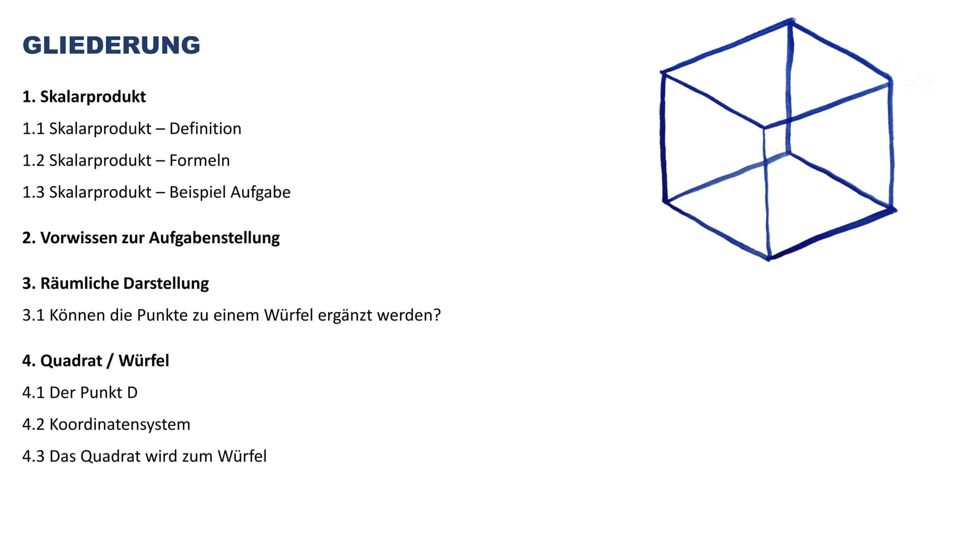 # SKALARPRODUKT

Sasia El Bani

12c

PL - Mathematik # GLIEDERUNG

1. Skalarprodukt

1.1 Skalarprodukt - Definition

1.2 Skalarprodukt - For