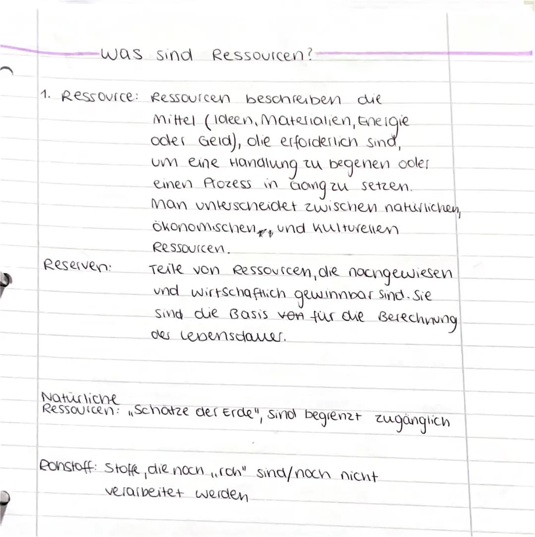 - was sind Ressourcen?

1. Ressource: Ressourcen beschreiben die

Mittel (Ideen, Materialien, Energie
oder Geld), olie erforderlich sind,
um