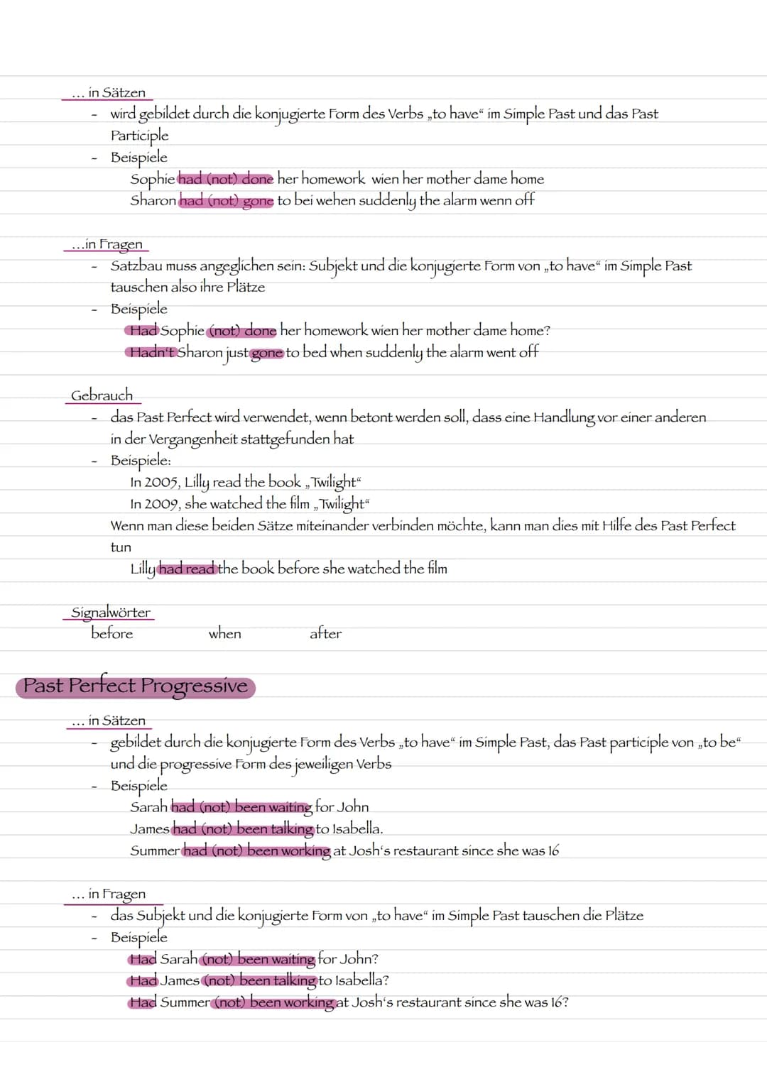 Grammatik # Vergangenheitszeiten

## Present Perfect Progressive

... in bejahten Sätzen

- durch die konjugierte Form von „to have" im pres
