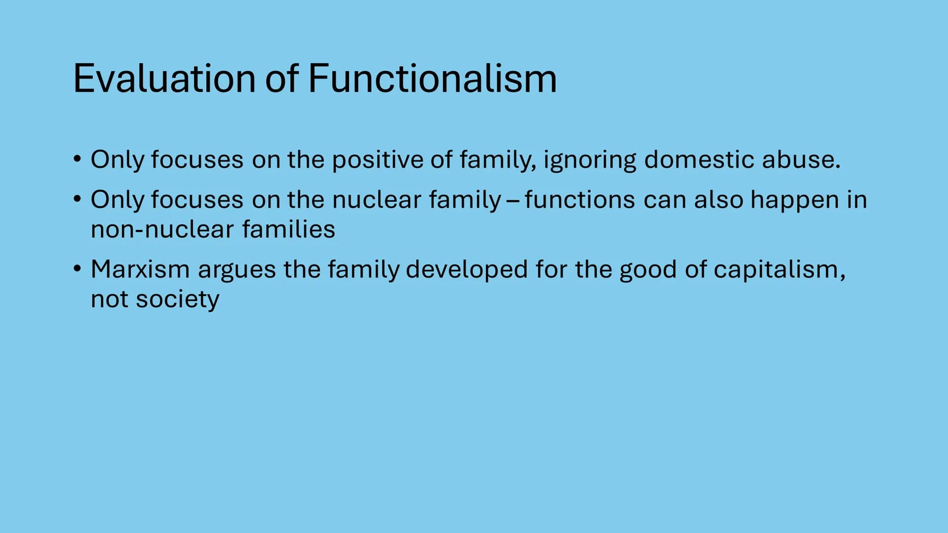 # AQA - Family

Covering: functionalism, new right, Marxism, feminism, gender and
domestic labour, postmodernism, personal life, marriage & 