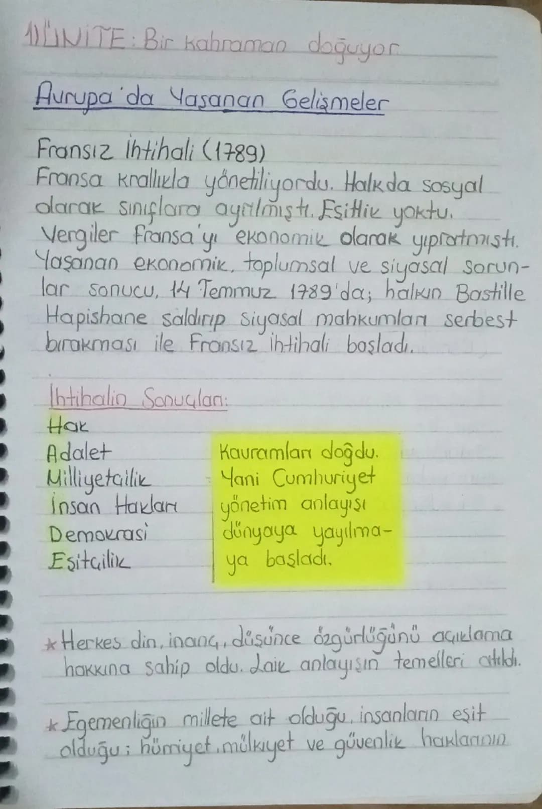 # 1)UNITE: Bir kahraman doğuyor.

Avrupa'da Yaşanan Gelişmeler

Fransız İntihali (1789)
Fransa krallıkla yönetiliyordu. Halkda sosyal
olarak