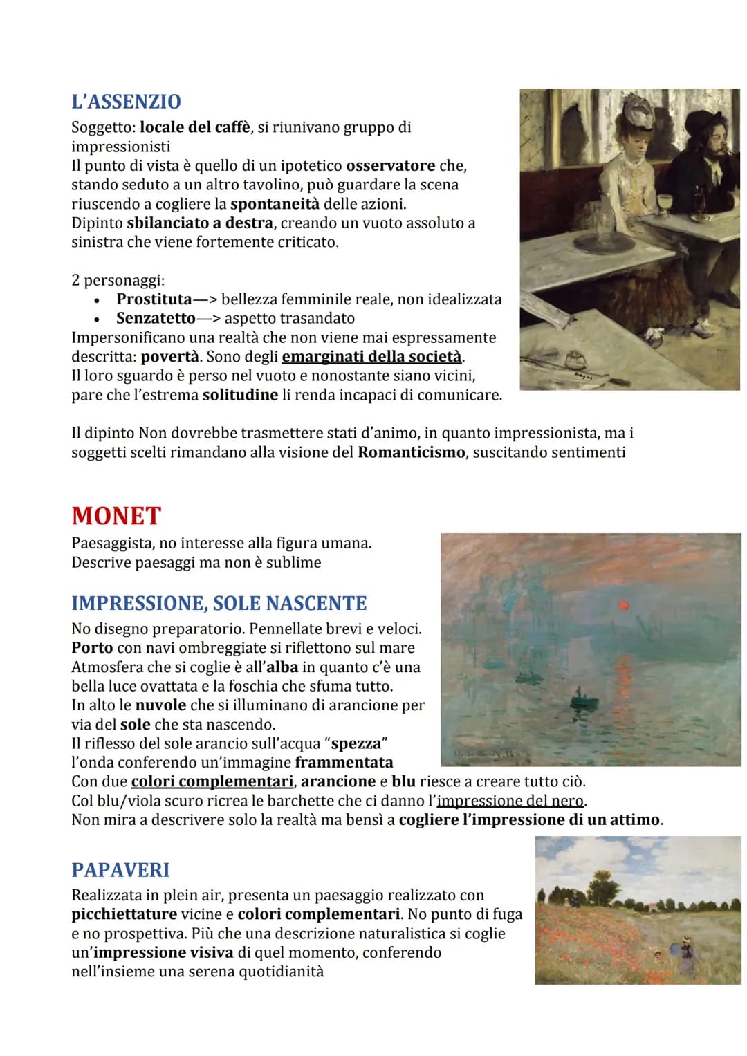 # Impressionismo

Nasce in Francia (1874). È ispirato da movimenti artistici come il Realismo (in
quanto hanno in comune l'attenzione a scen