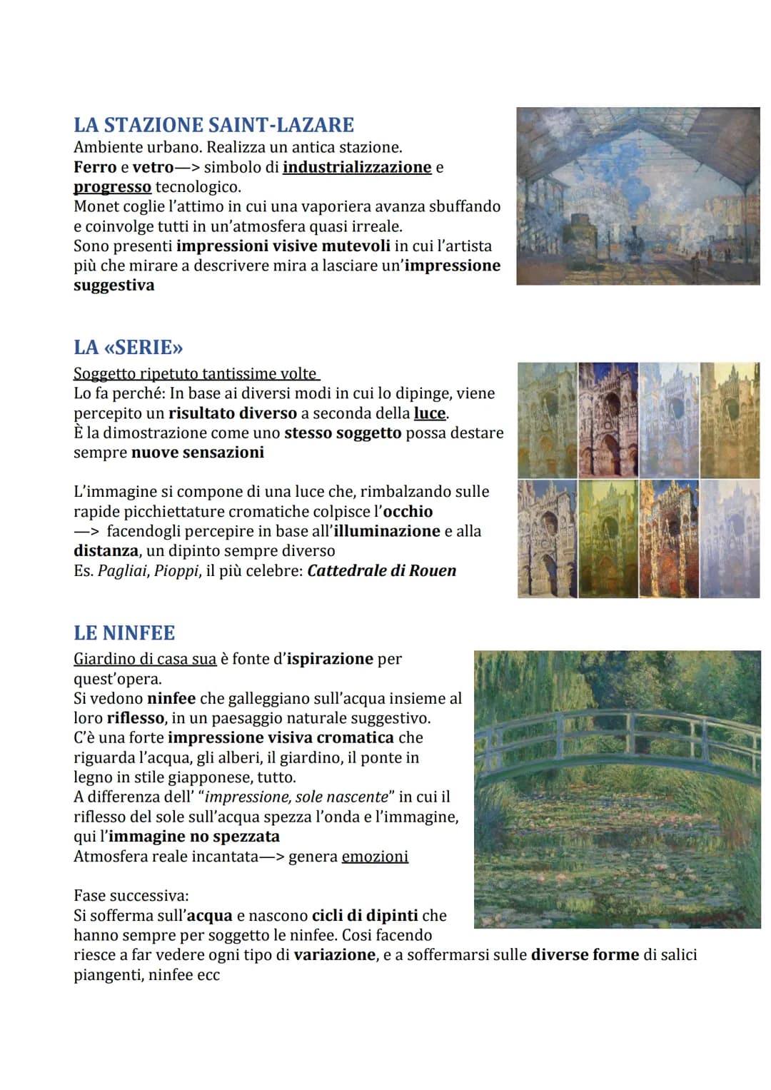 # Impressionismo

Nasce in Francia (1874). È ispirato da movimenti artistici come il Realismo (in
quanto hanno in comune l'attenzione a scen