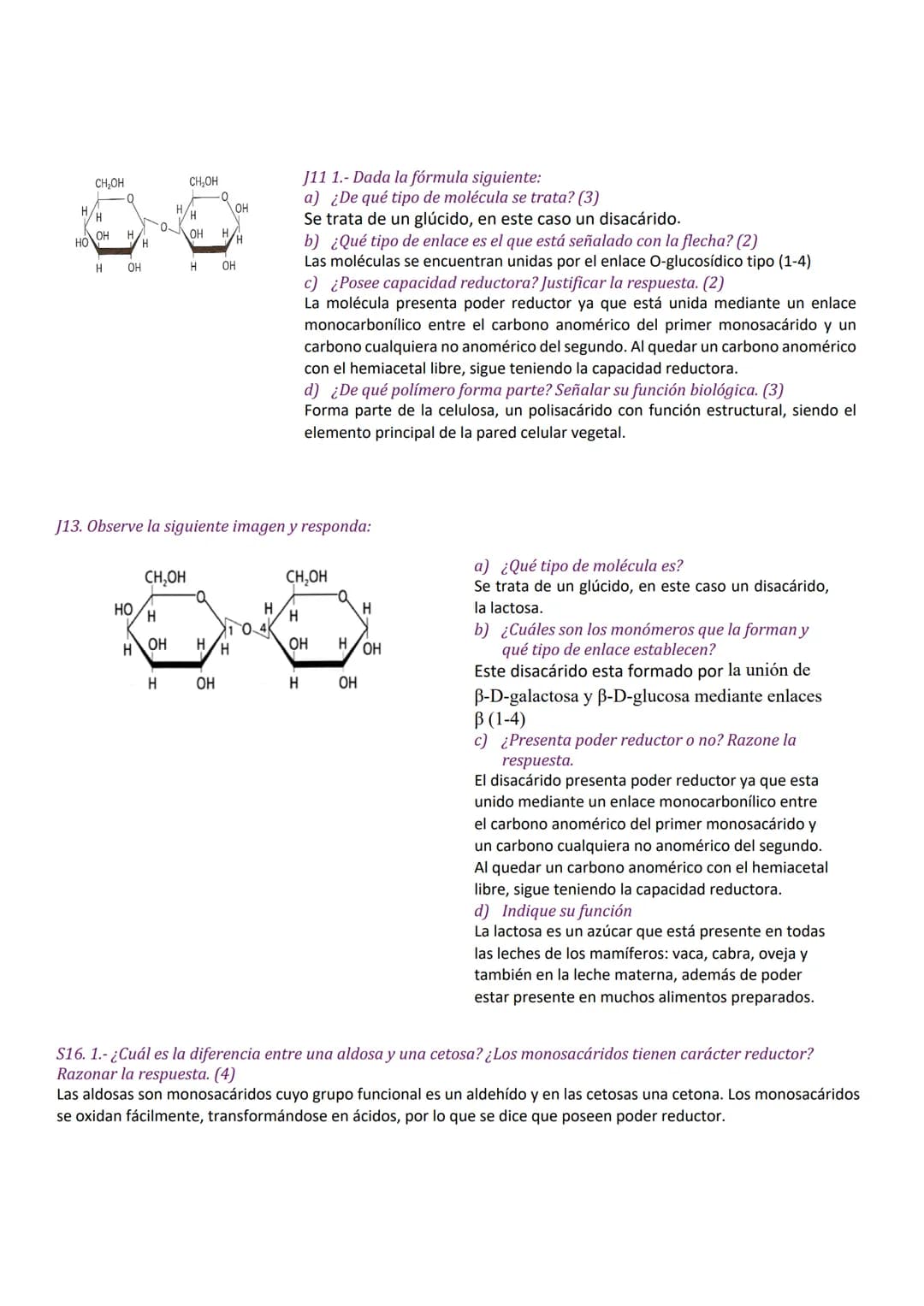 # GLÚCIDOS

J14. 1.- Respecto a la figura representada:

a) Indique de qué tipo de biomolécula se trata y qué nombre recibe en
función de su
