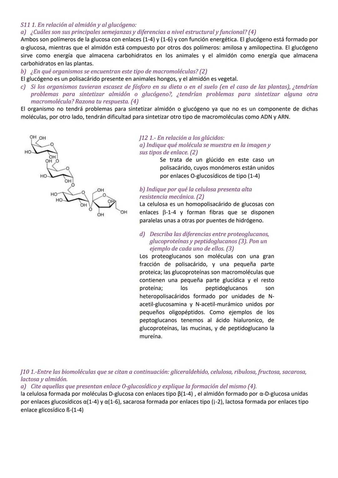 # GLÚCIDOS

J14. 1.- Respecto a la figura representada:

a) Indique de qué tipo de biomolécula se trata y qué nombre recibe en
función de su
