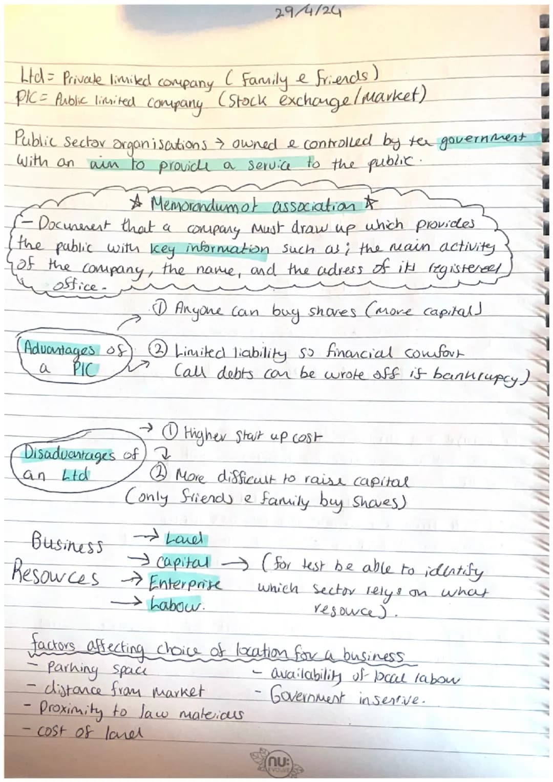 29/4/281
# Business Revision Notes - Question one
Exam technique Important!
Name = simply stave, no need to explain
Discuss = You must state
