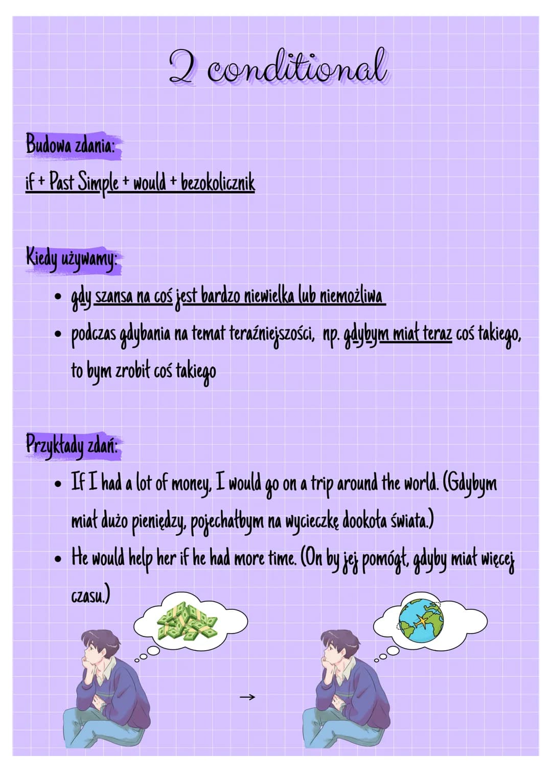 # CONDITIONALS

ogólnie:

Tryby warunkowe w języku angielskim, zwane conditionals, to struktury gramatyczne,
które opisują zdarzenia zależne