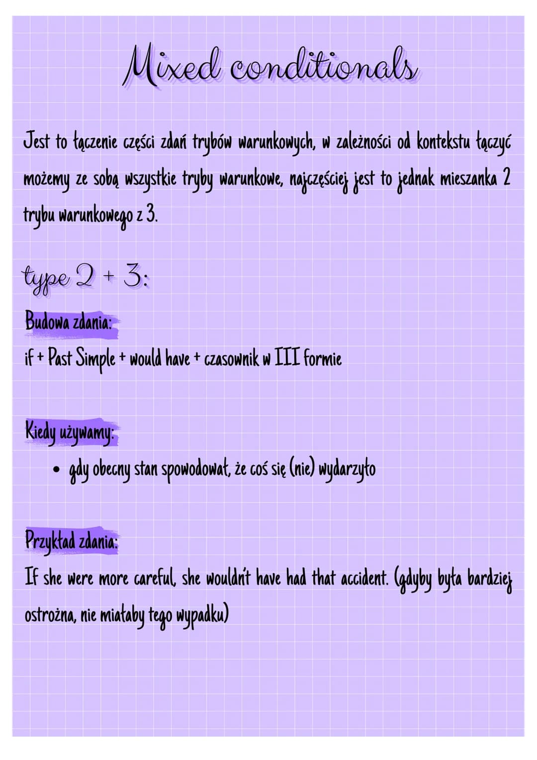 # CONDITIONALS

ogólnie:

Tryby warunkowe w języku angielskim, zwane conditionals, to struktury gramatyczne,
które opisują zdarzenia zależne