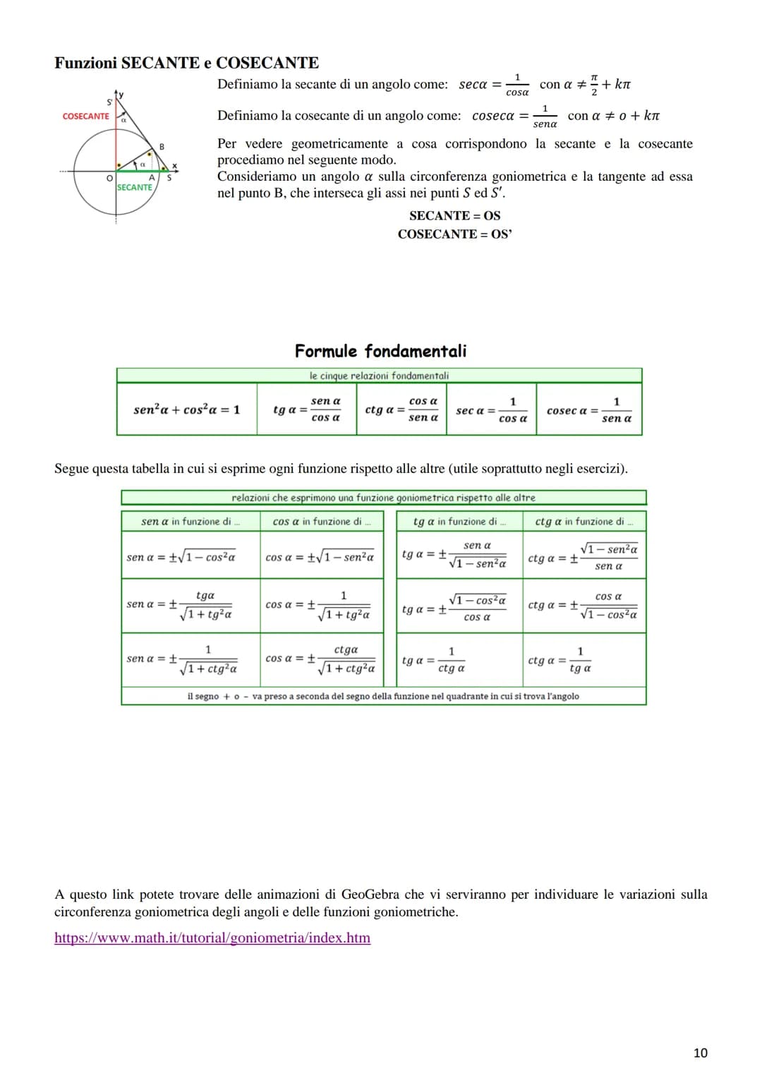 # GONIOMETRIA

La Goniometria è quella parte della Matematica che si occupa della misura degli angoli e delle relative funzioni.
La Trigonom