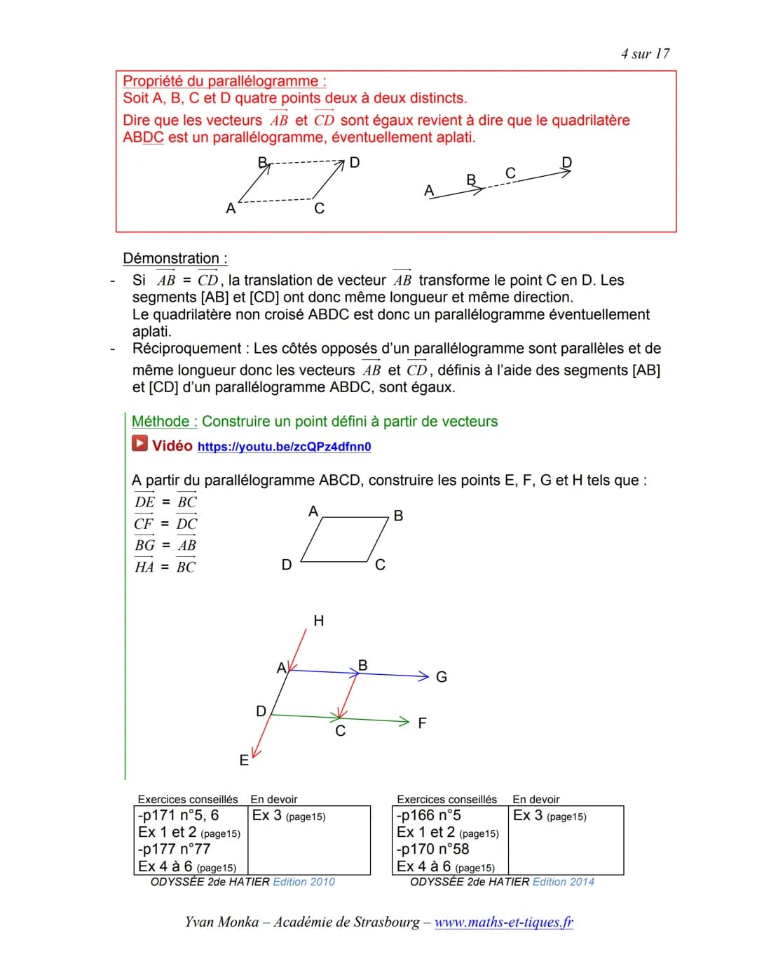 # TRANSLATION ET VECTEURS

1 sur 17

Activités de groupe: La Translation (Partie1):
http://www.maths-et-tiques.fr/telech/trans gr1.pdf

La T