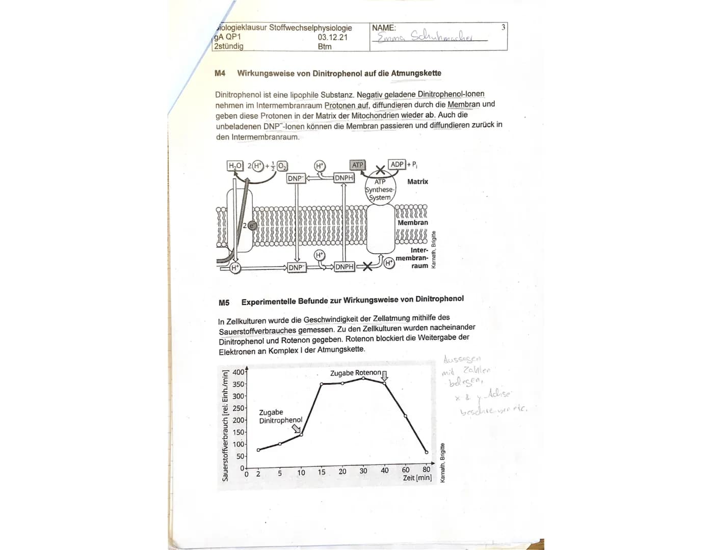 Biologieklausur Stoffwechselphysiologie
gA QP1
2stündig
03.12.21
Btm
NAME:
Emma Sclubmacher
1
Lesen Sie sich zuerst die Aufgaben in Ruhe dur