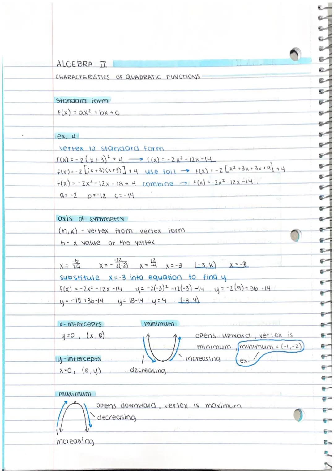 ALGEBRA II

CHARACTERISTICS OF QUADRATIC FUNCTIONS.

exploring properties of Parabolas

an axis of symmetry is a line that divides a Parabol