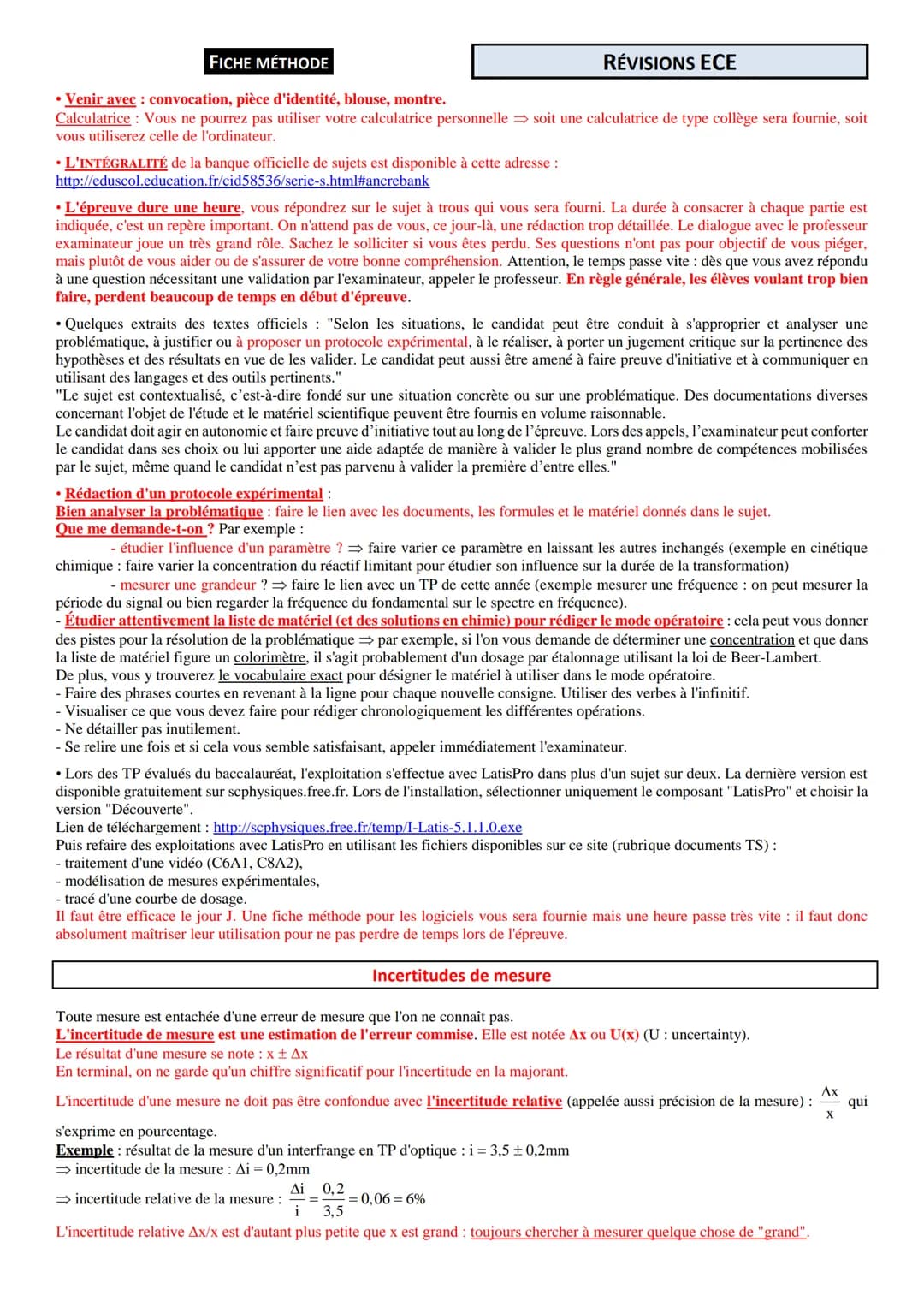 # FICHE MÉTHODE

# RÉVISIONS ECE

• Venir avec: convocation, pièce d'identité, blouse, montre.

Calculatrice: Vous ne pourrez pas utiliser v