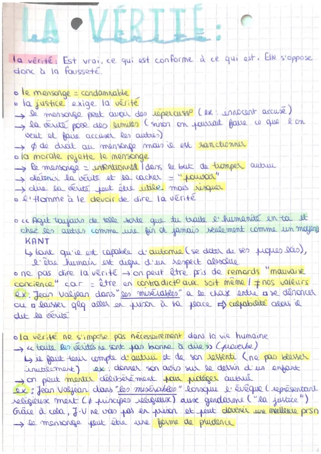 # LA VERTIES

la vérité: Est vrai, ce qui est conforme à ce qui est. Elle s'oppose
donc à la fausseté.

*   le mensonge = condamnable
*   la