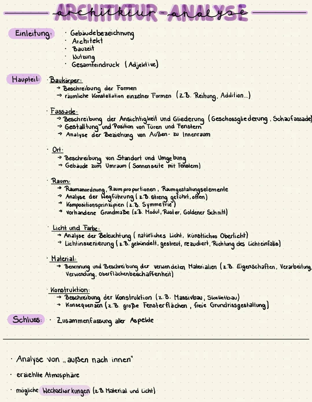# architkeur-ANALYSE

Einleitung:
*   Gebäude bezeichnung
*   Architekt
*   Bauzeit
*   Nutzung
*   Gesamteindruck (Adjektive)

Haupteil: Ba