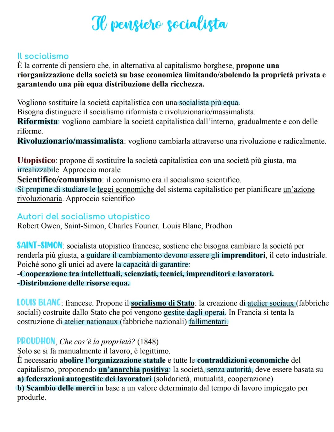 # Il pensiero socialista

Il socialismo

È la corrente di pensiero che, in alternativa al capitalismo borghese, propone una
riorganizzazione