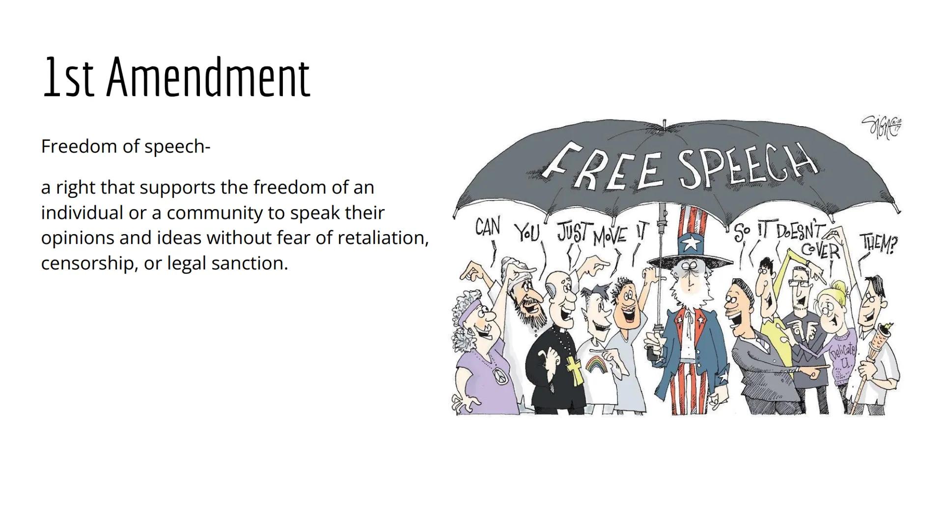 Bill of Rights
Project

Cecilya Guilbault # 1st Amendment

Freedom of speech-

a right that supports the freedom of an
individual or a commu