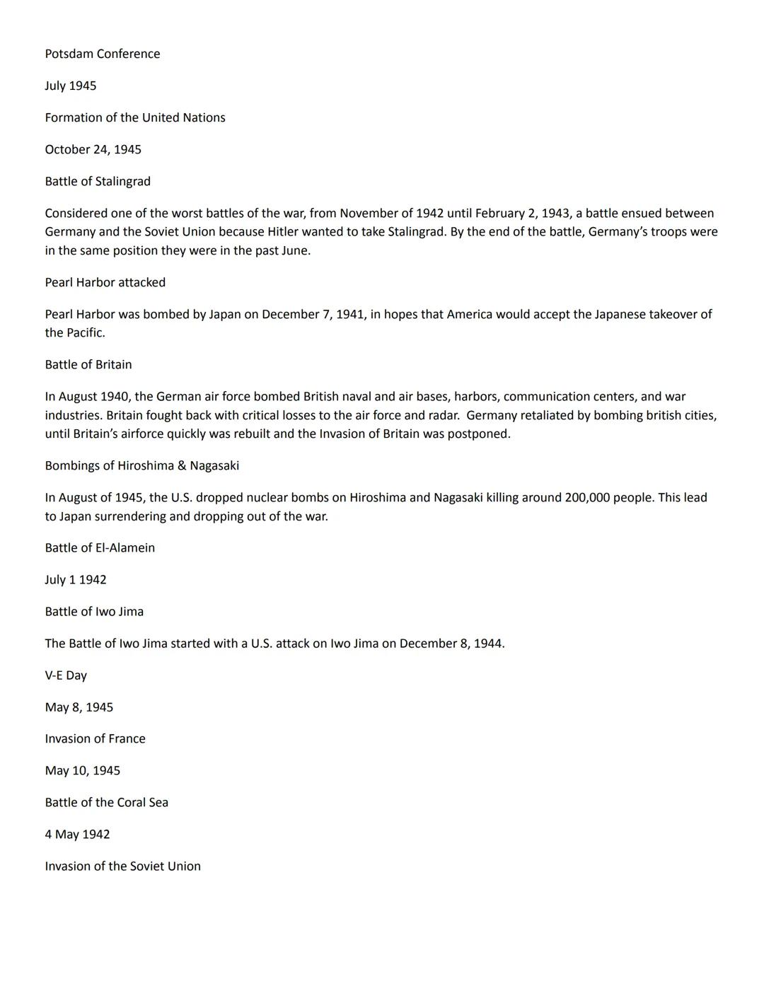 # World War II Timeline
Name Jessica Lindeman
Directions: Write a brief description of each of the WWII events listed below. Be sure to incl