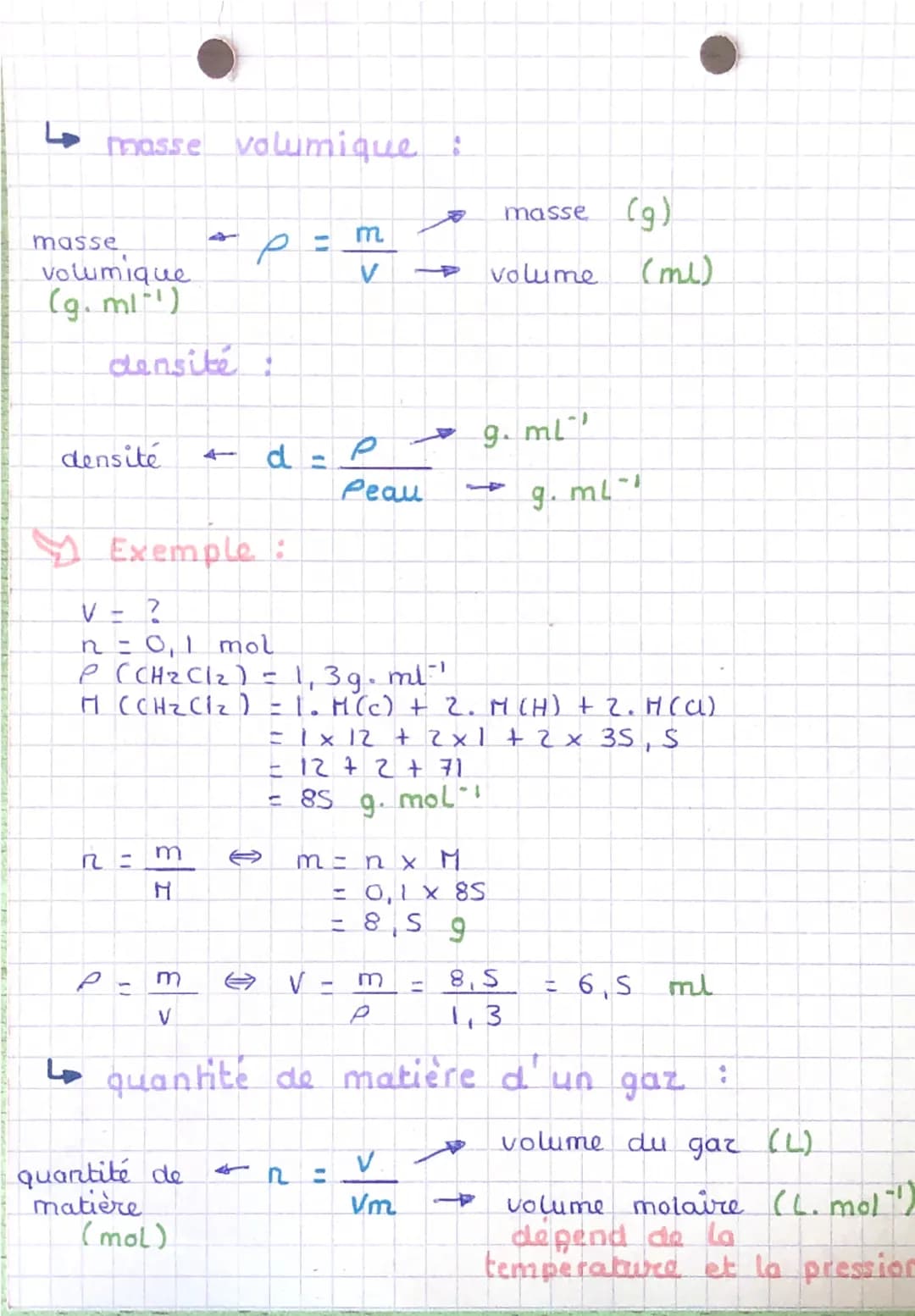 # Chapitre 18

la mole et ses Formules :

quantité de matière :

quantite de几こ
matière
(mol)
$
\frac{N}{NA}
$
nombre d'entité
nombre avogadr