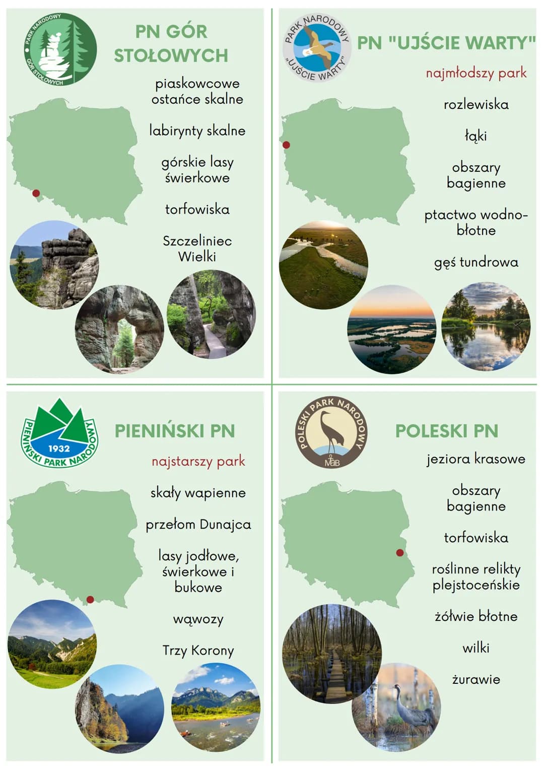 # BABIOGÓRSKI PN
Babia Góra

okrzyn jeleni

lasy reglowe

gołoborza

rumowiska skalne

głuszce

wilki

rysie

# BIAŁOWIESKI PN
pierwotny las