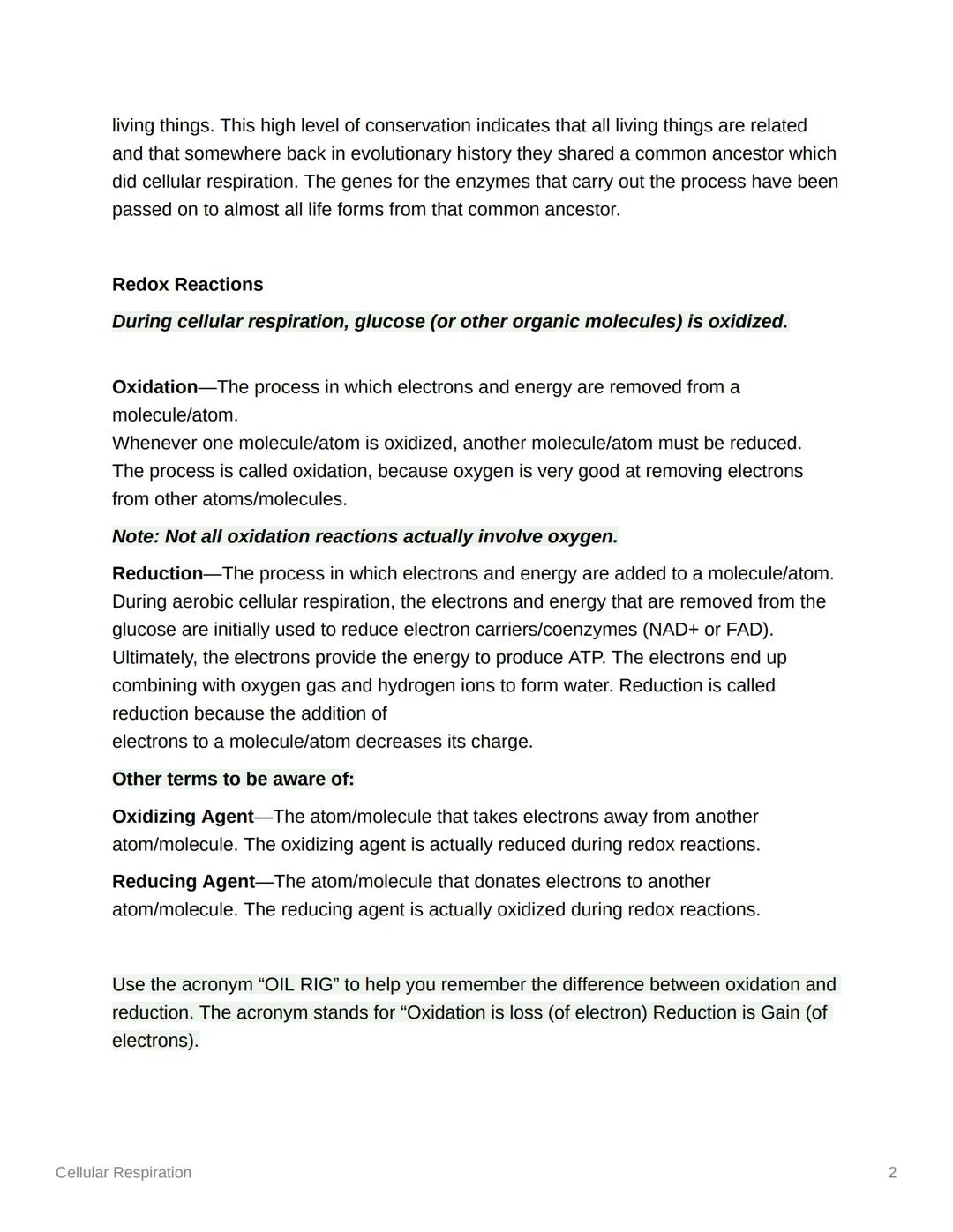 # Cellular Respiration

Cellular Respiration is the process of releasing the energy contained in organic
molecules (mainly Glucose) to do wo