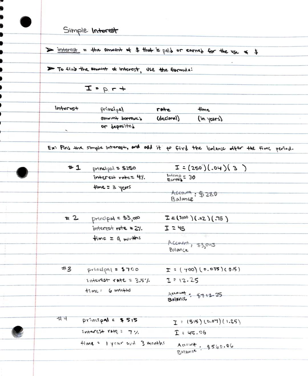 # Simple Interest

> interest = the amount of $ that is paid or earned for the use of $

> To find the amount of interest, use the formula:
