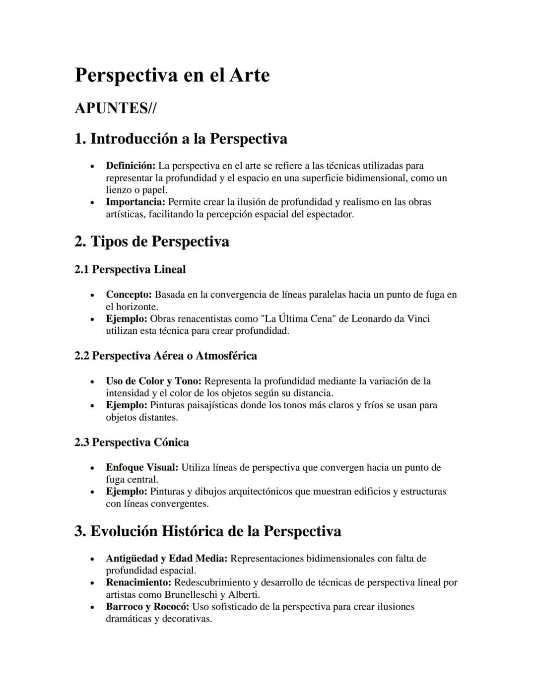 # Perspectiva en el Arte

APUNTES//

1. Introducción a la Perspectiva

- Definición: La perspectiva en el arte se refiere a las técnicas uti