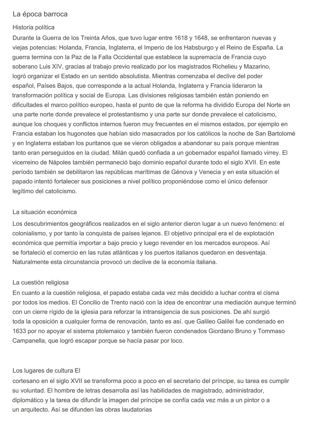 # La época barroca

Historia política

Durante la Guerra de los Treinta Años, que tuvo lugar entre 1618 y 1648, se enfrentaron nuevas y
viej