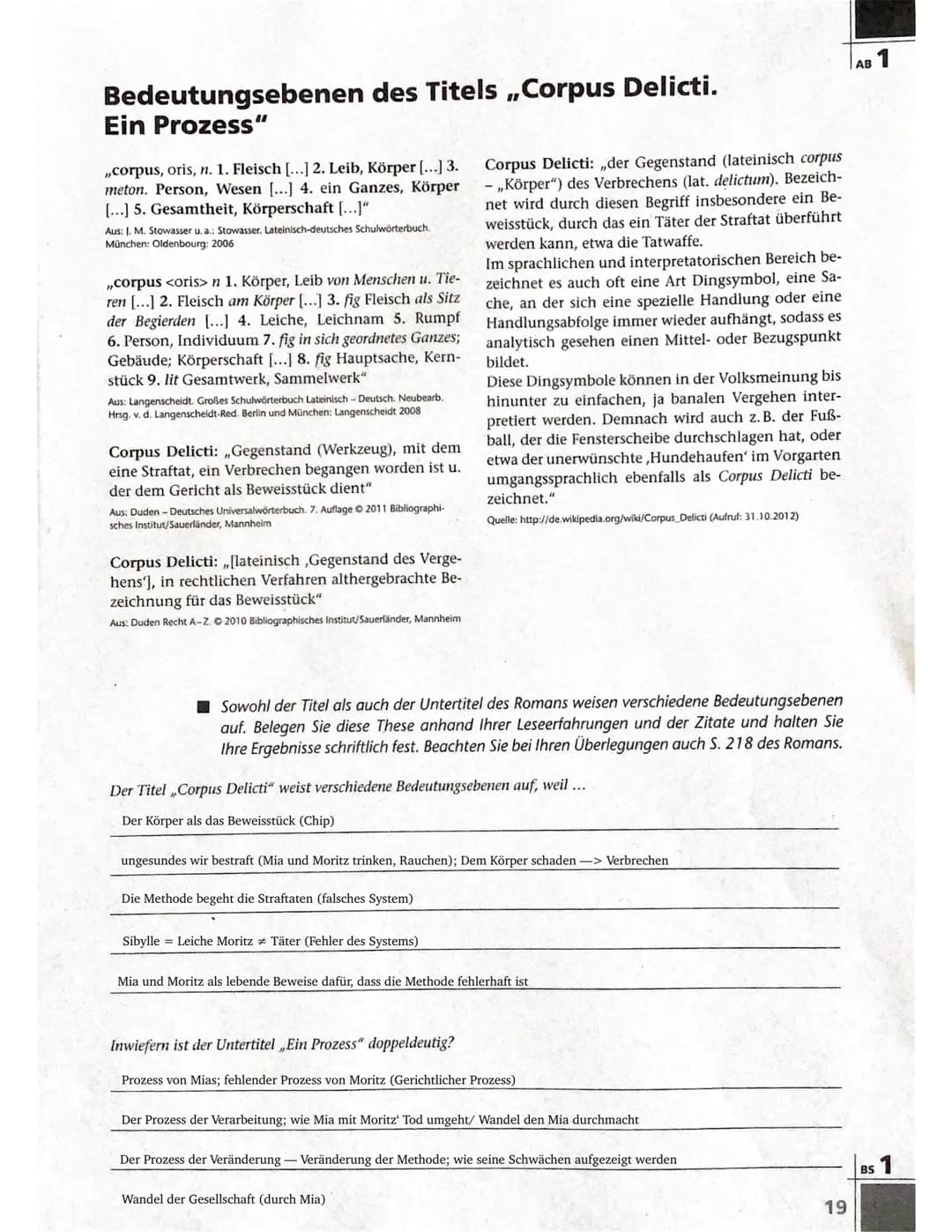 # Corpus Delicti

Der Roman „Corpus Delicti: Ein Prozess" spielt in einer Gesundheitsdiktatur der Zukunft. Darunter verstehst du einen
Staat